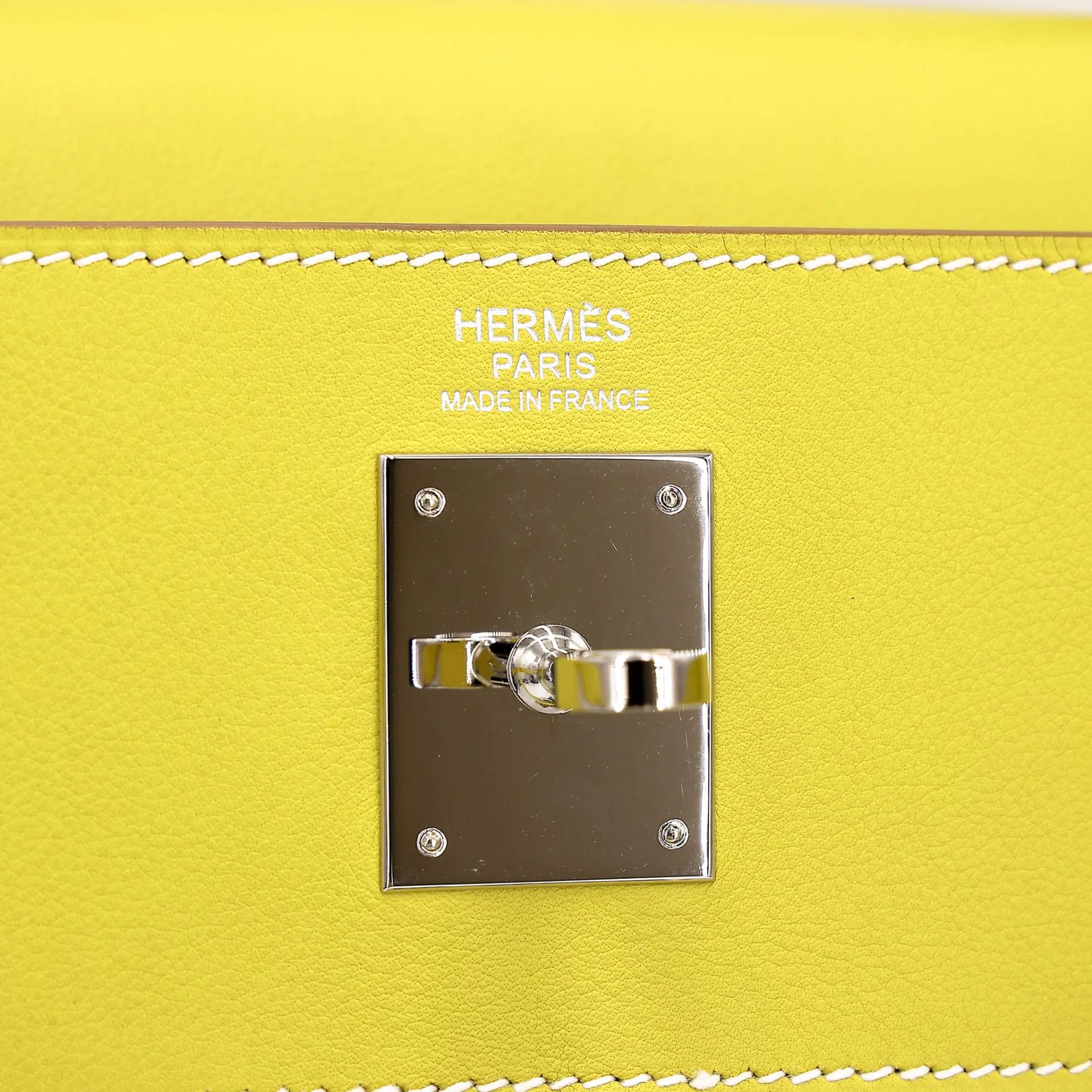 Excellent ( Rank SA ) HERMÈS Kelly Lakis 32 Lime (9R) Swift Palladium hardware Square O (2011) - 23
