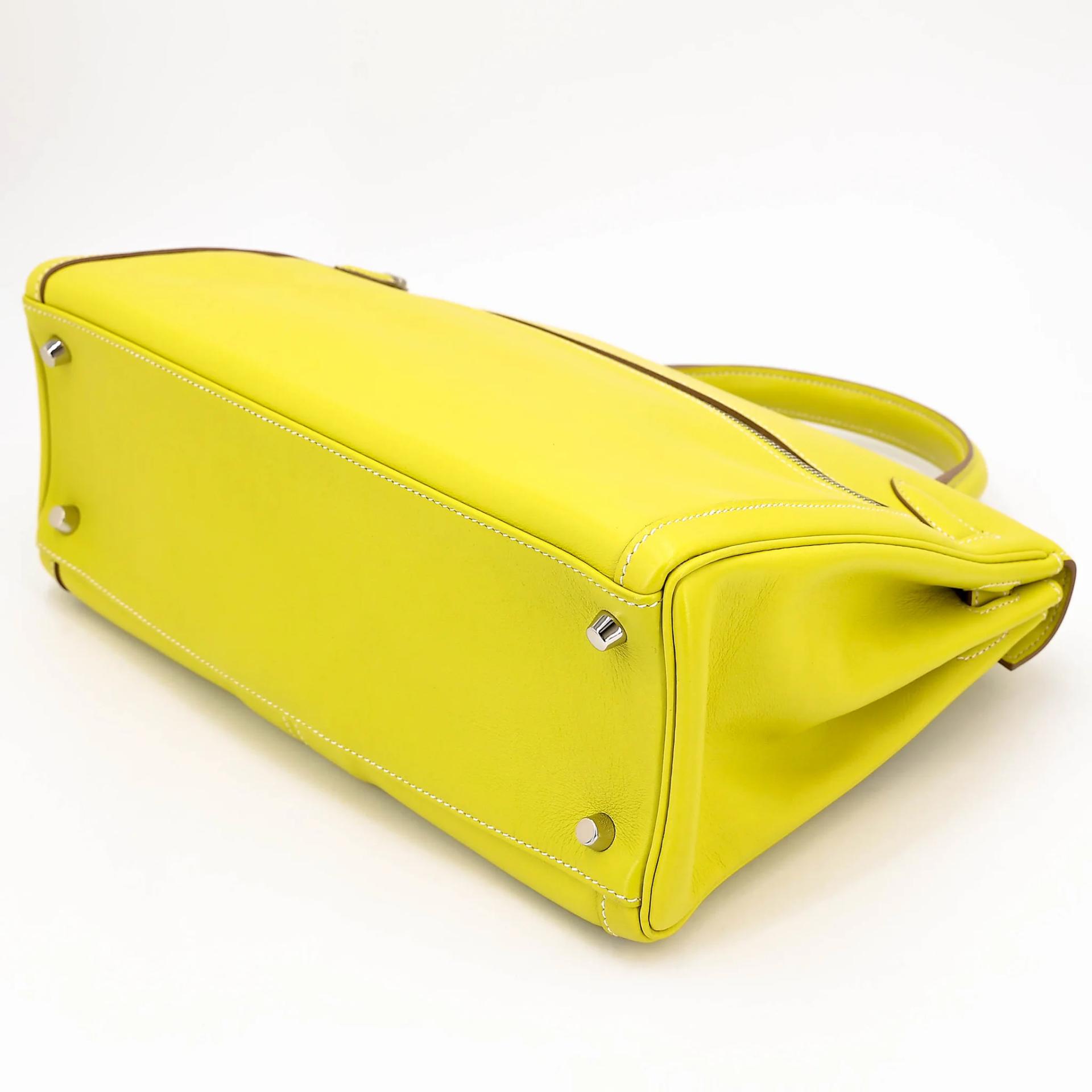 Excellent ( Rank SA ) HERMÈS Kelly Lakis 32 Lime (9R) Swift Palladium hardware Square O (2011) - 6
