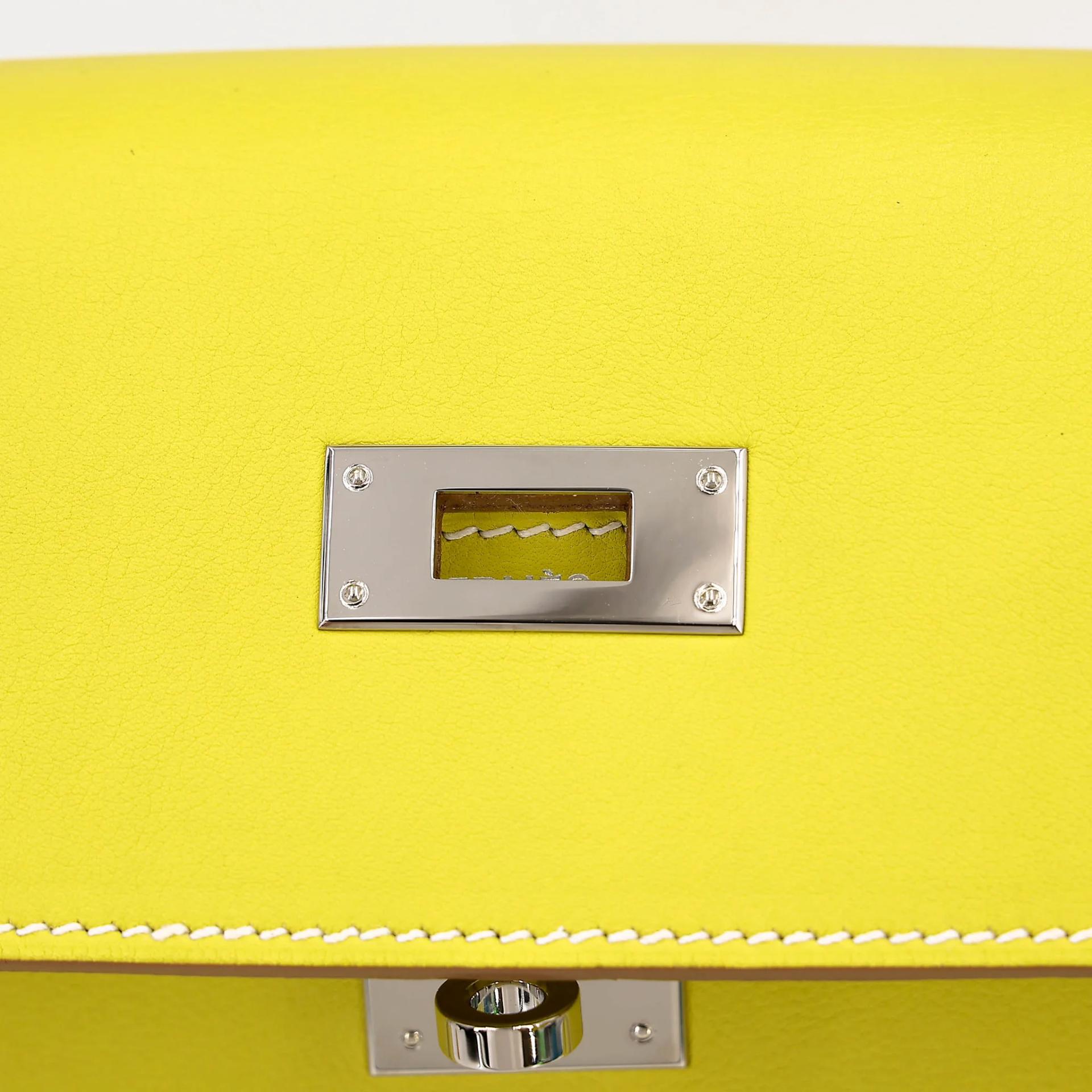 Excellent ( Rank SA ) HERMÈS Kelly Lakis 32 Lime (9R) Swift Palladium hardware Square O (2011) - 19
