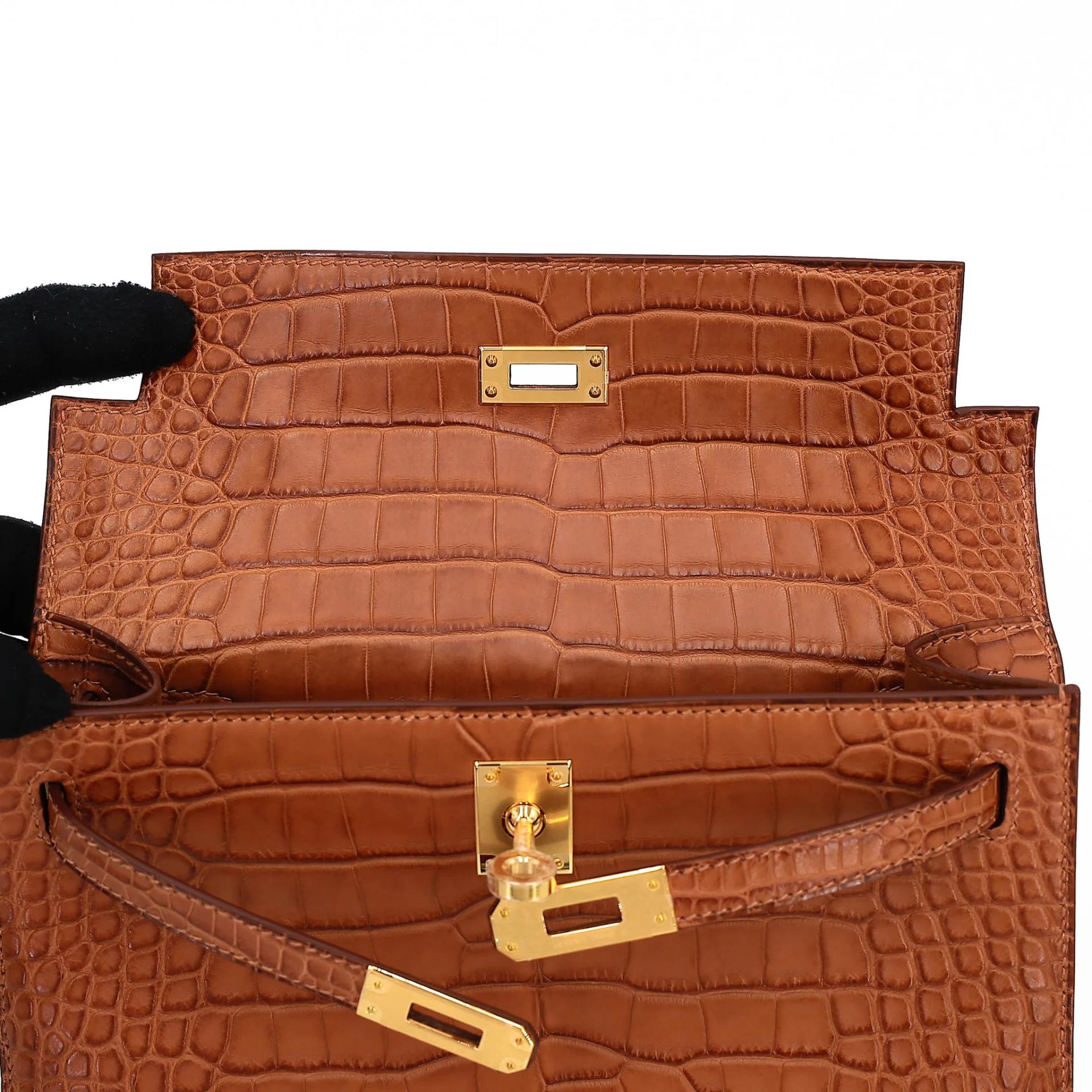 全新 HERMÈS 愛馬仕 Kelly Pochette 37 金棕色 Gold □ 短吻鱷 霧面 金扣 G刻 2026年 - 12
