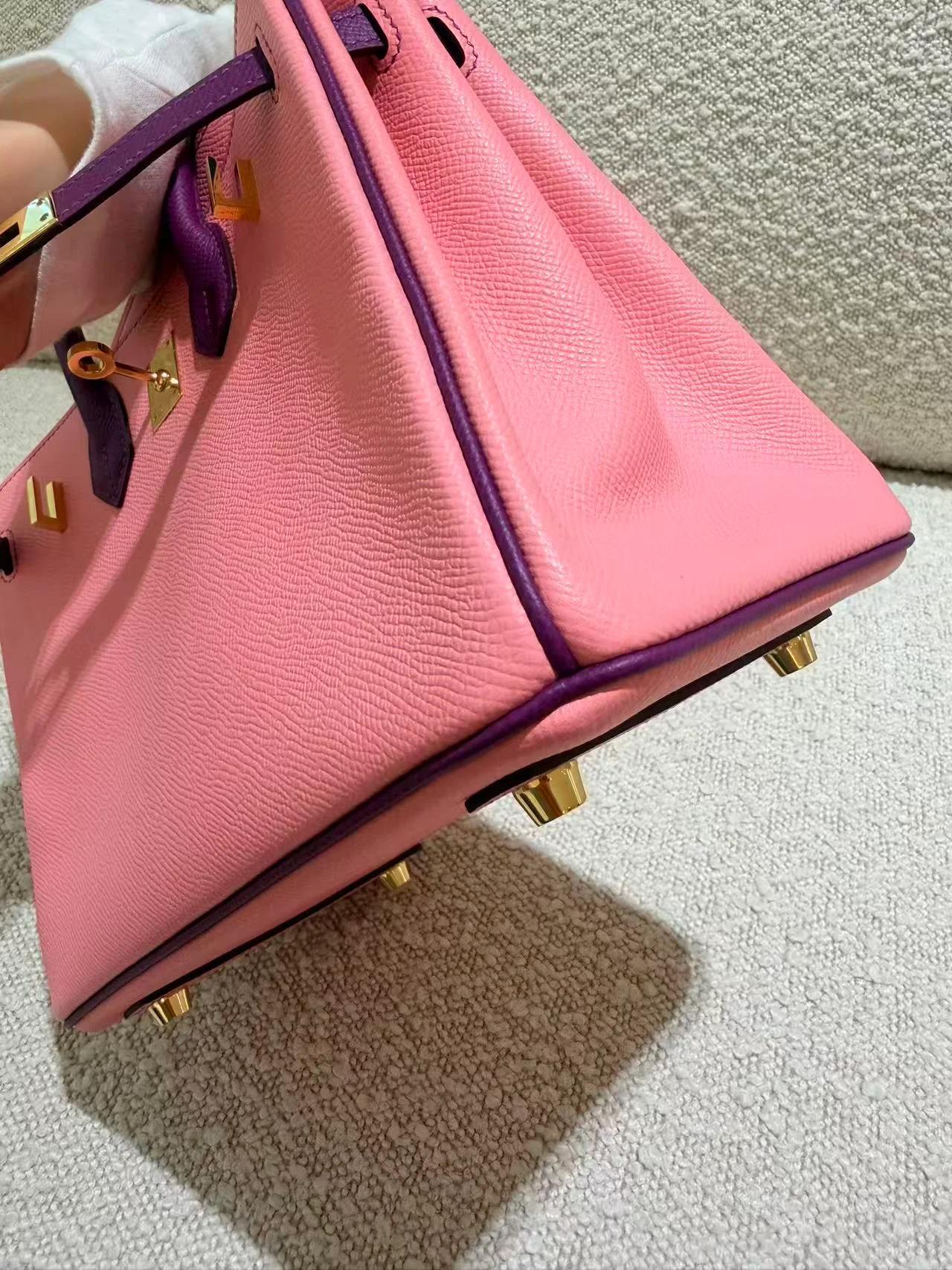 A美品 HERMÈS 愛馬仕 馬蹄印定制 Birkin 25 HSS 1Q 彩紙粉 Rose Confetti P9 海葵紫 Anemone Epsom牛皮 金扣 T刻 2015年 - 10