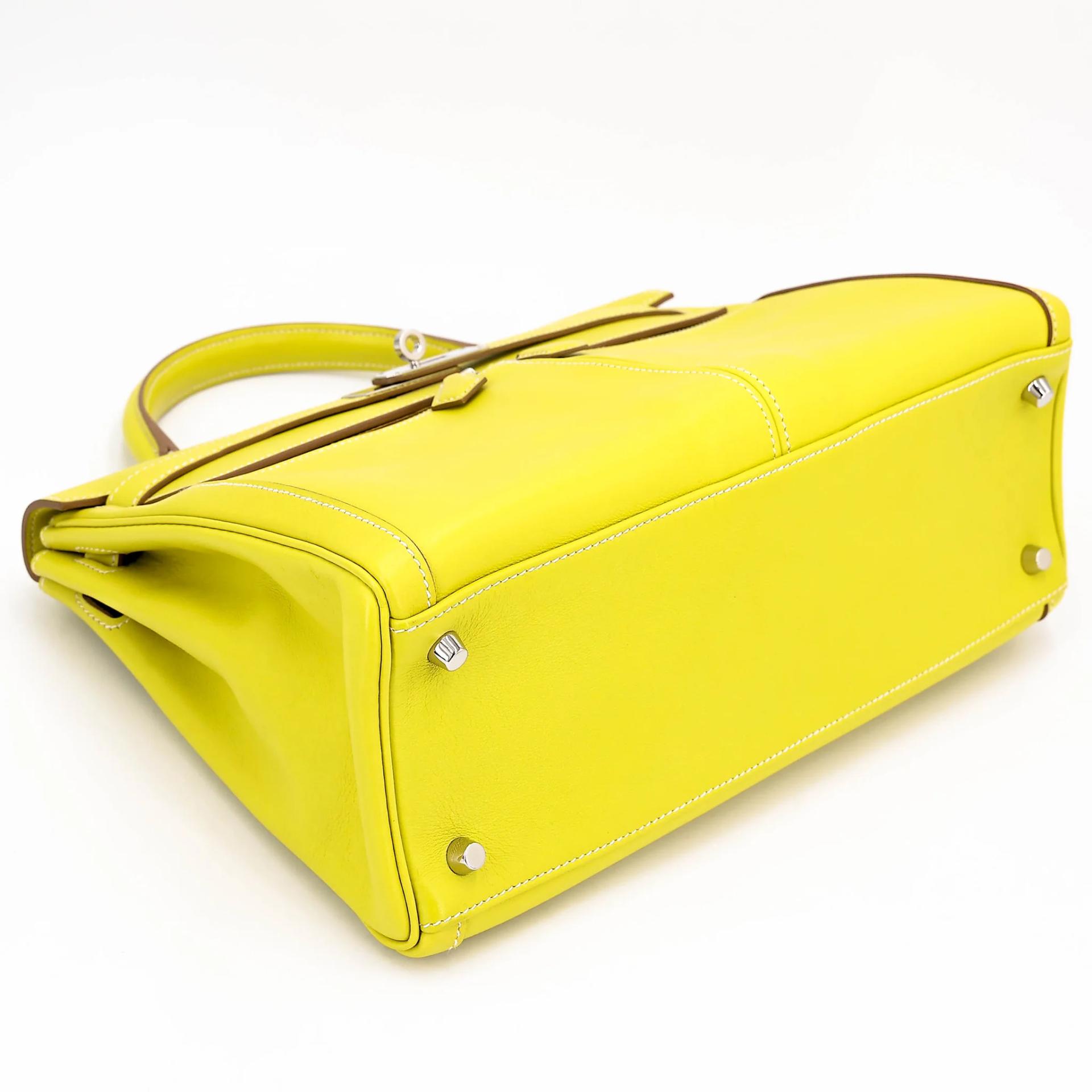 Excellent ( Rank SA ) HERMÈS Kelly Lakis 32 Lime (9R) Swift Palladium hardware Square O (2011) - 5