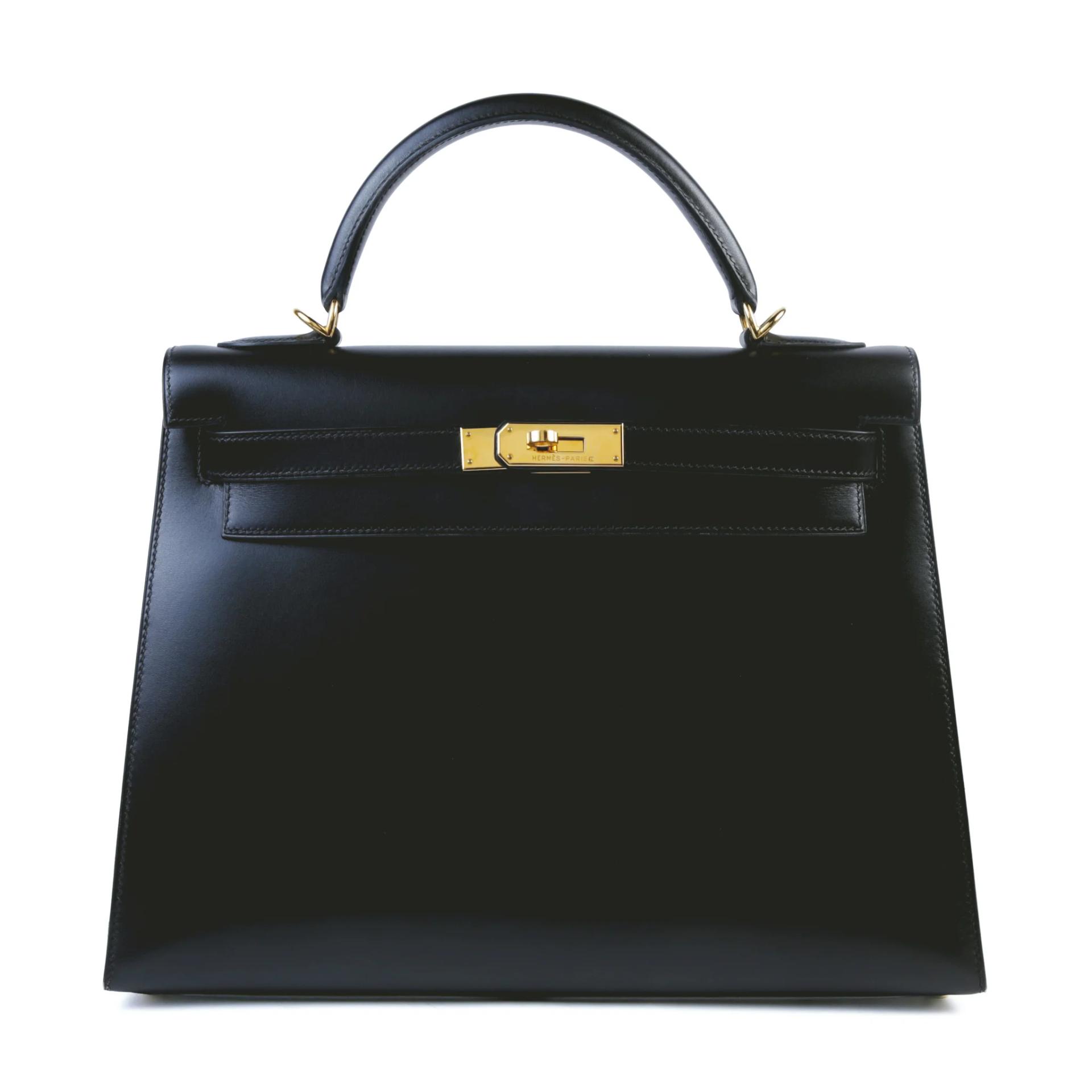 ランク A HERMÈS エルメス ケリー32 セリエ ブラック (89) ボックスカーフ ゴールド金具 □D刻印 (2000) - 1