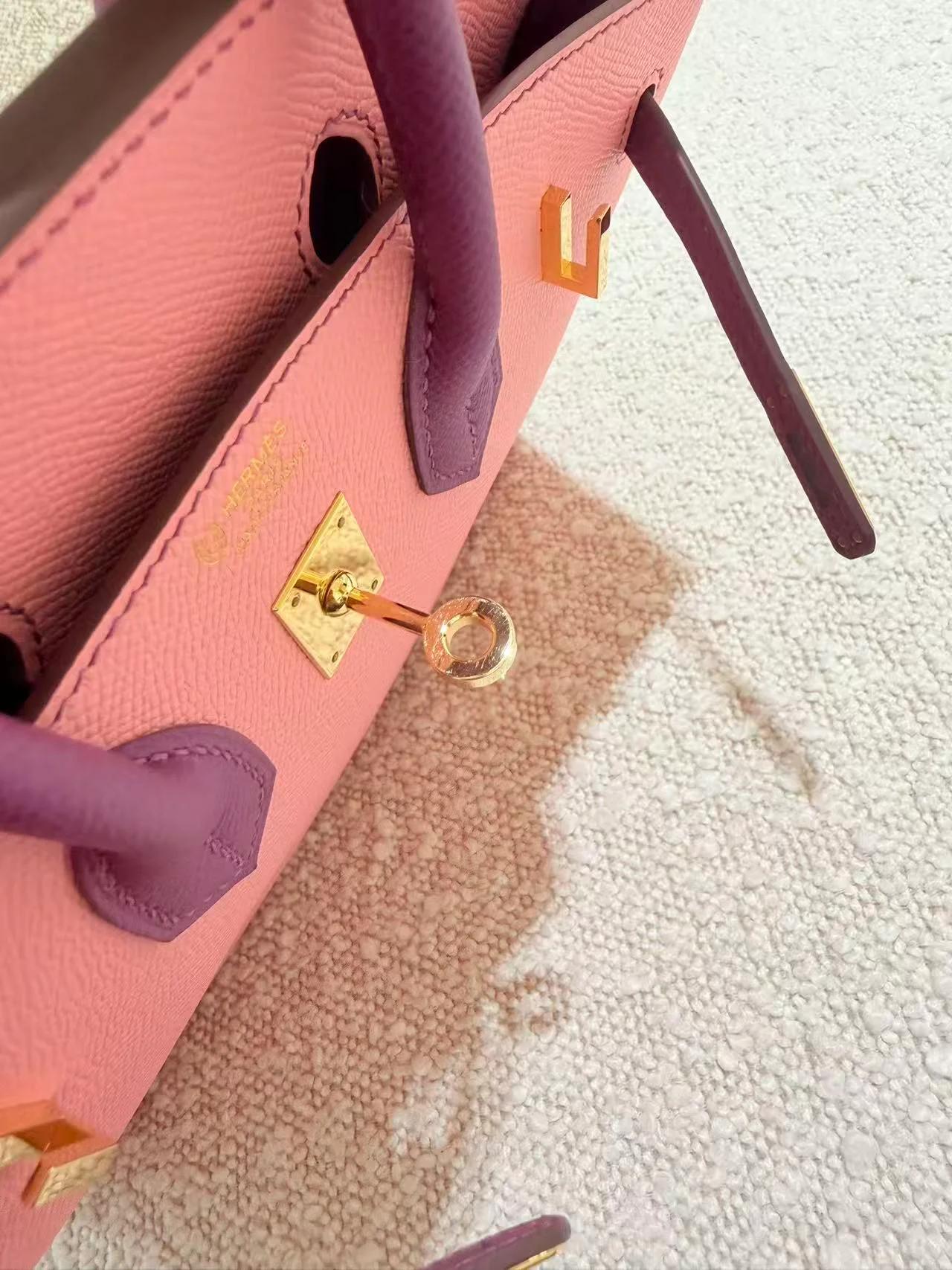 A美品 HERMÈS 愛馬仕 馬蹄印定制 Birkin 25 HSS 1Q 彩紙粉 Rose Confetti P9 海葵紫 Anemone Epsom牛皮 金扣 T刻 2015年 - 16