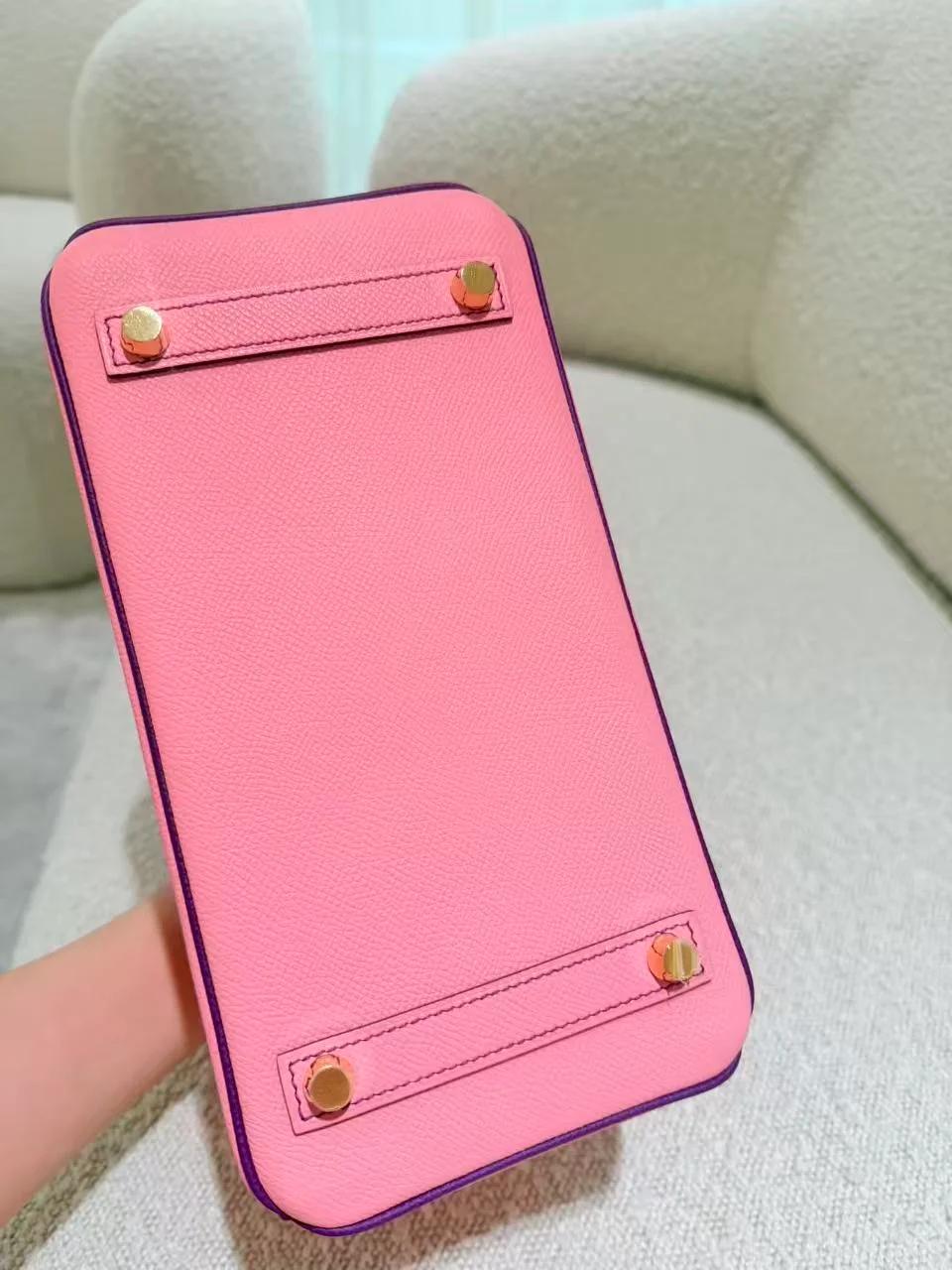 A美品 HERMÈS 愛馬仕 馬蹄印定制 Birkin 25 HSS 1Q 彩紙粉 Rose Confetti P9 海葵紫 Anemone Epsom牛皮 金扣 T刻 2015年 - 23