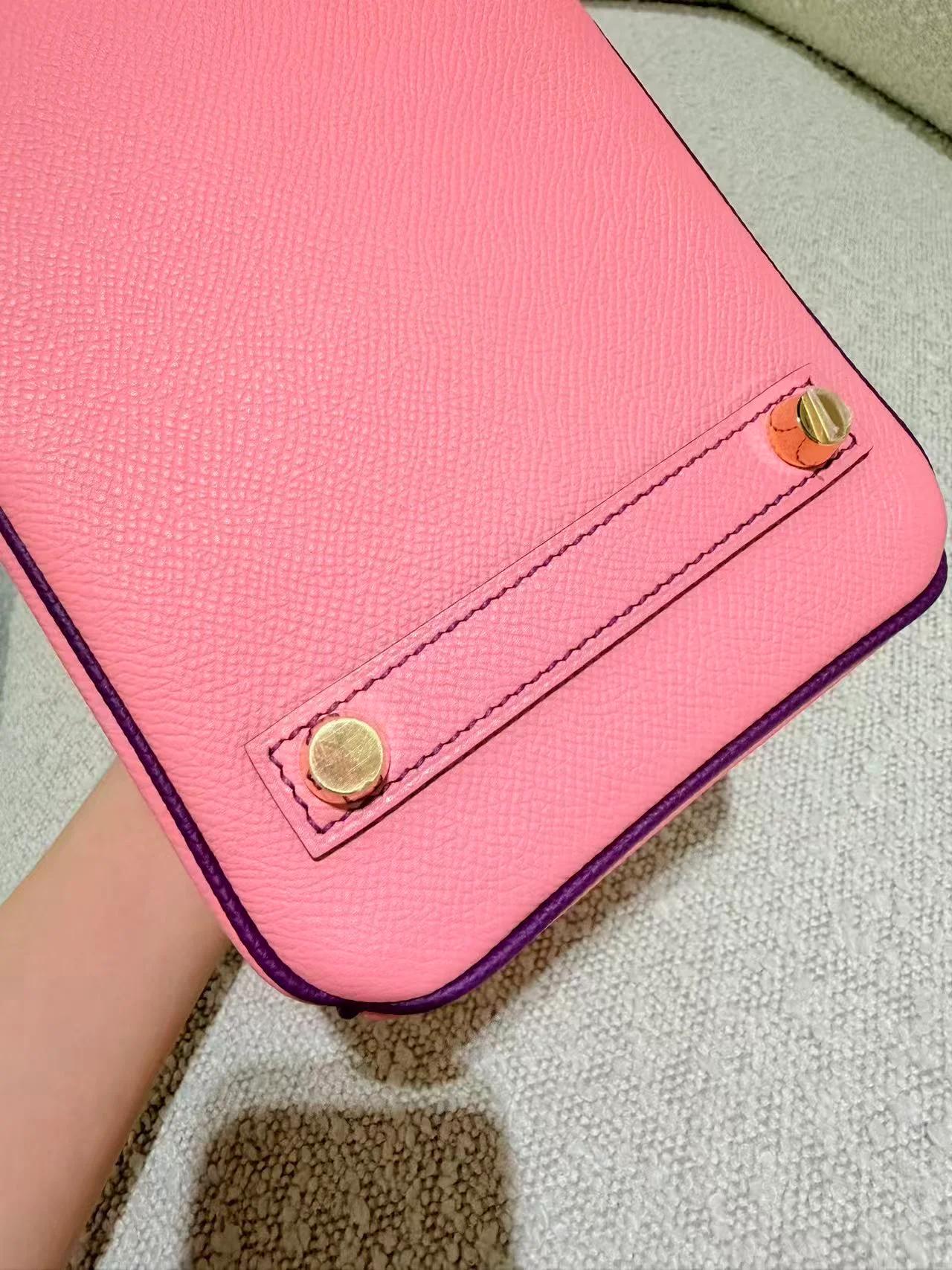 A美品 HERMÈS 愛馬仕 馬蹄印定制 Birkin 25 HSS 1Q 彩紙粉 Rose Confetti P9 海葵紫 Anemone Epsom牛皮 金扣 T刻 2015年 - 19