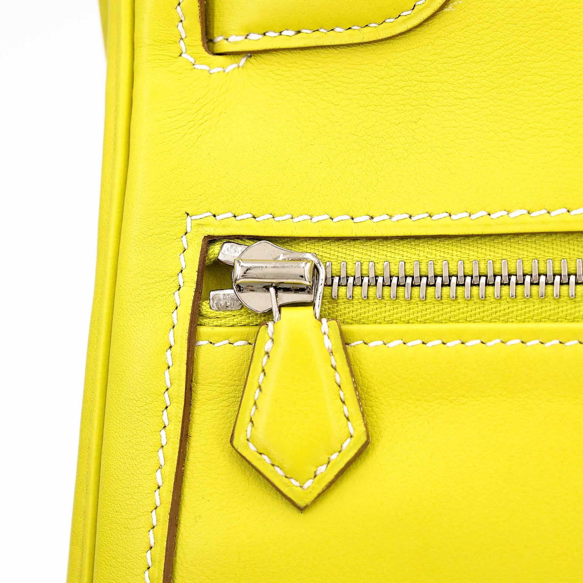 Excellent ( Rank SA ) HERMÈS Kelly Lakis 32 Lime (9R) Swift Palladium hardware Square O (2011) - 8