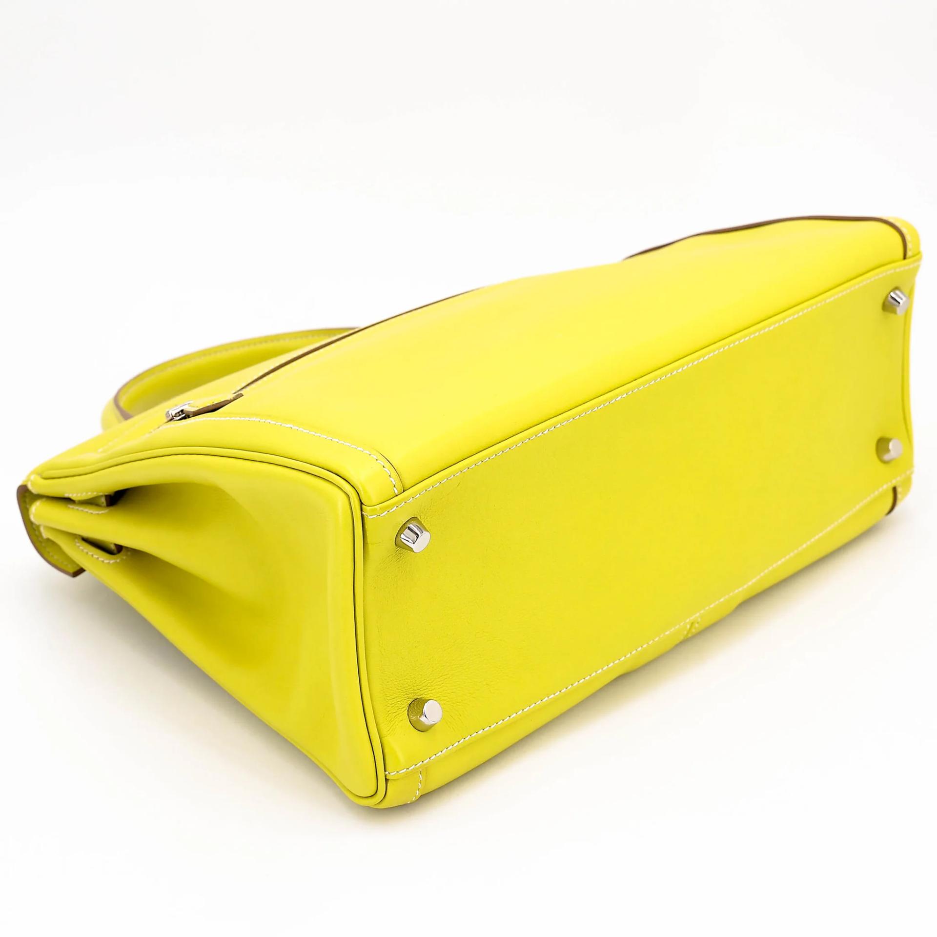 Excellent ( Rank SA ) HERMÈS Kelly Lakis 32 Lime (9R) Swift Palladium hardware Square O (2011) - 7