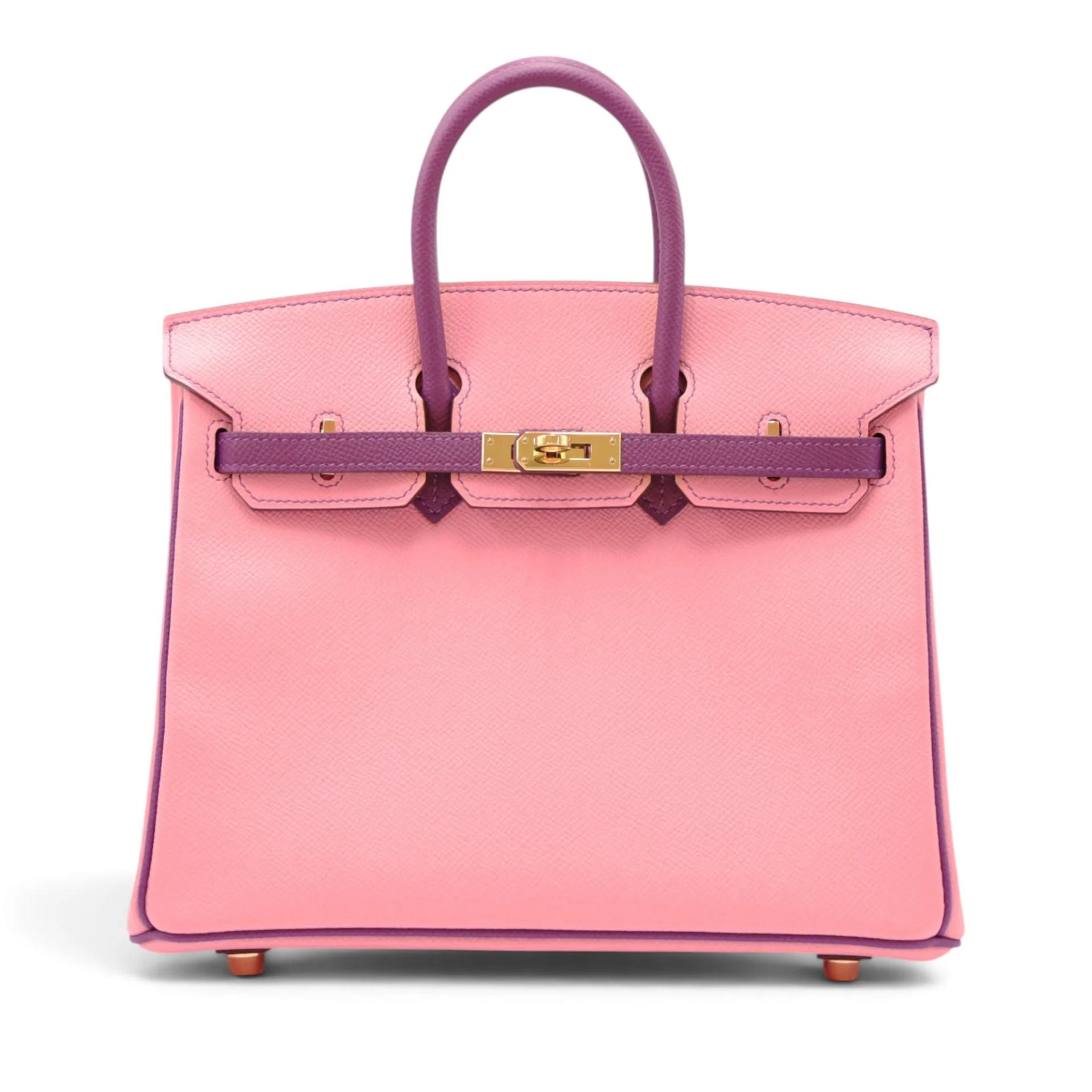 A美品 HERMÈS 愛馬仕 馬蹄印定制 Birkin 25 HSS 1Q 彩紙粉 Rose Confetti P9 海葵紫 Anemone Epsom牛皮 金扣 T刻 2015年 - 1
