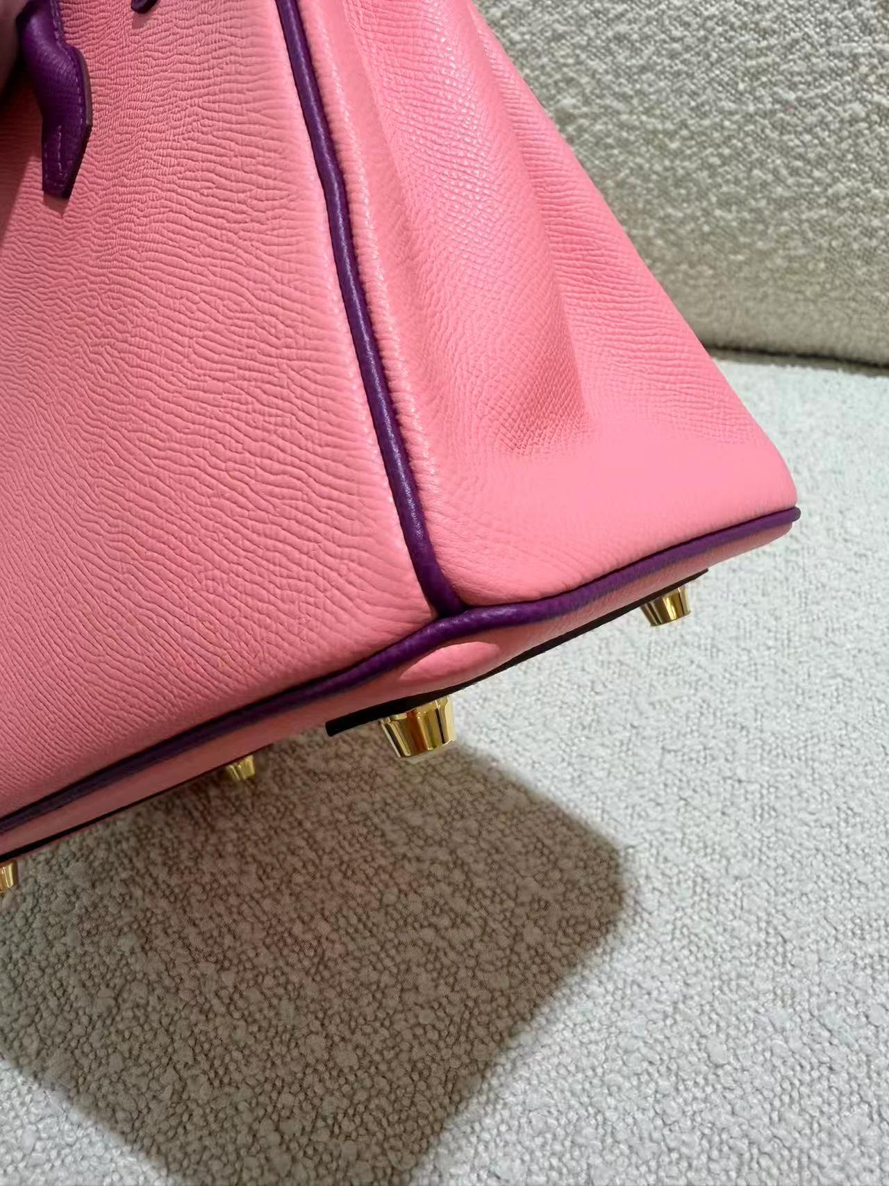 A美品 HERMÈS 愛馬仕 馬蹄印定制 Birkin 25 HSS 1Q 彩紙粉 Rose Confetti P9 海葵紫 Anemone Epsom牛皮 金扣 T刻 2015年 - 12