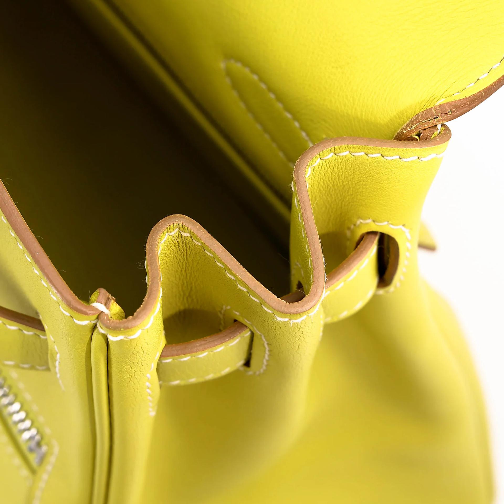 Excellent ( Rank SA ) HERMÈS Kelly Lakis 32 Lime (9R) Swift Palladium hardware Square O (2011) - 27