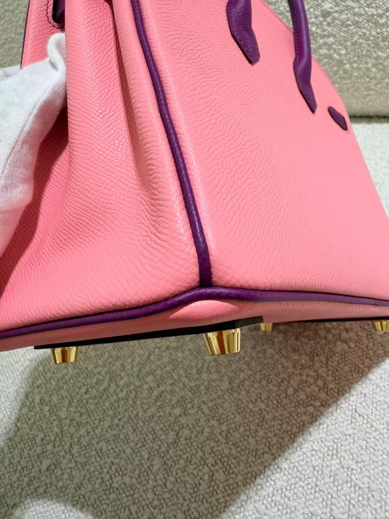 A美品 HERMÈS 愛馬仕 馬蹄印定制 Birkin 25 HSS 1Q 彩紙粉 Rose Confetti P9 海葵紫 Anemone Epsom牛皮 金扣 T刻 2015年 - 11