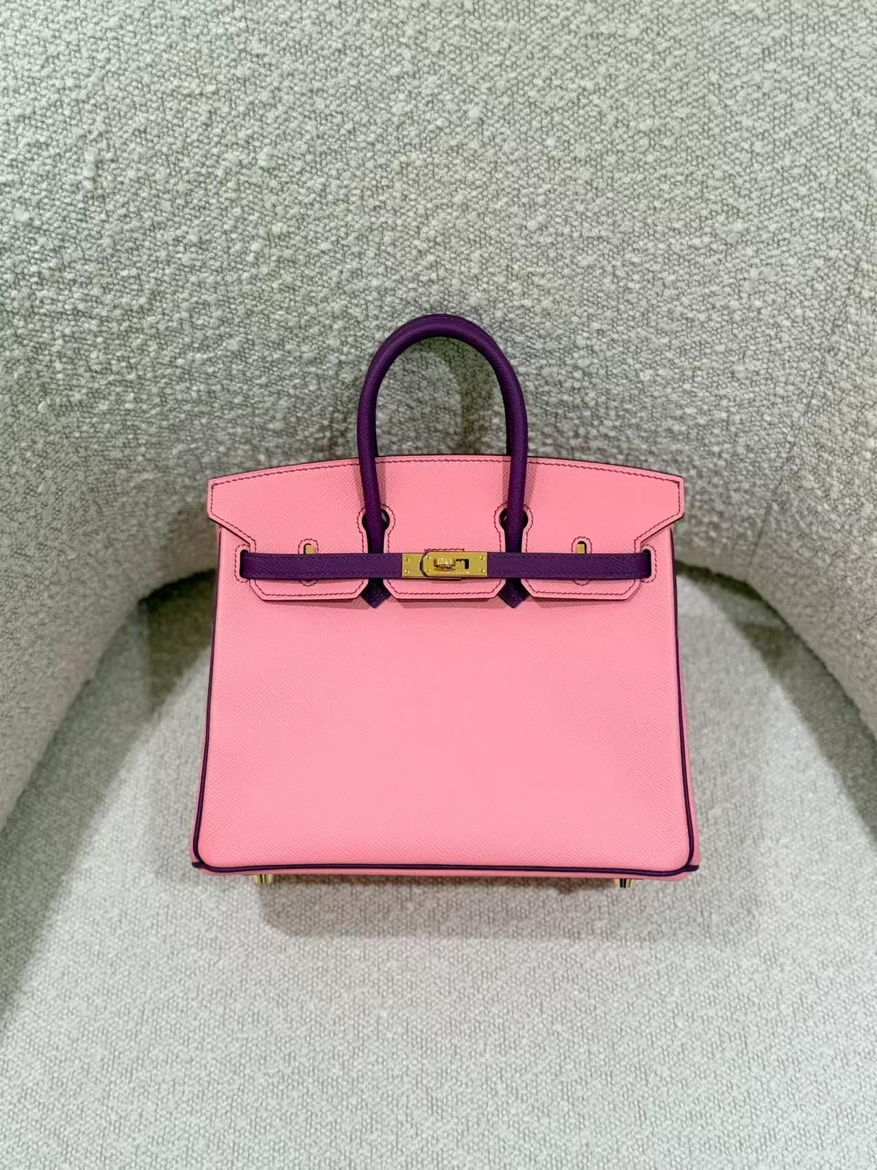 A美品 HERMÈS 愛馬仕 馬蹄印定制 Birkin 25 HSS 1Q 彩紙粉 Rose Confetti P9 海葵紫 Anemone Epsom牛皮 金扣 T刻 2015年 - 6
