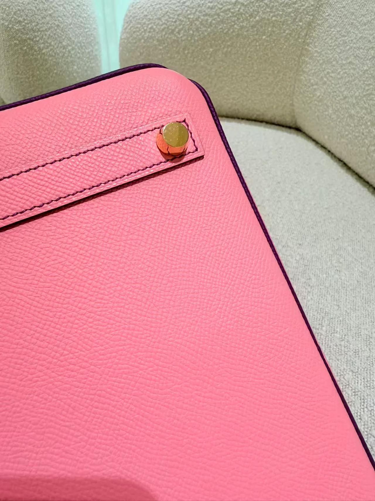 A美品 HERMÈS 愛馬仕 馬蹄印定制 Birkin 25 HSS 1Q 彩紙粉 Rose Confetti P9 海葵紫 Anemone Epsom牛皮 金扣 T刻 2015年 - 22