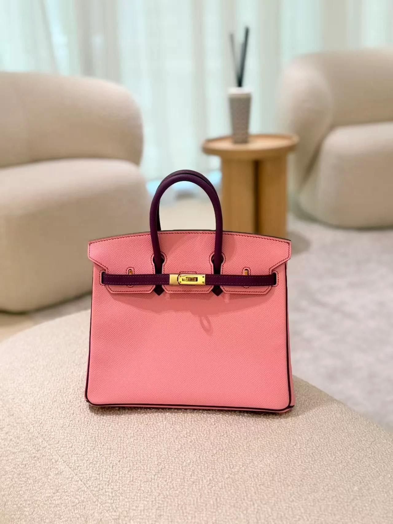 A美品 HERMÈS 愛馬仕 馬蹄印定制 Birkin 25 HSS 1Q 彩紙粉 Rose Confetti P9 海葵紫 Anemone Epsom牛皮 金扣 T刻 2015年 - 4