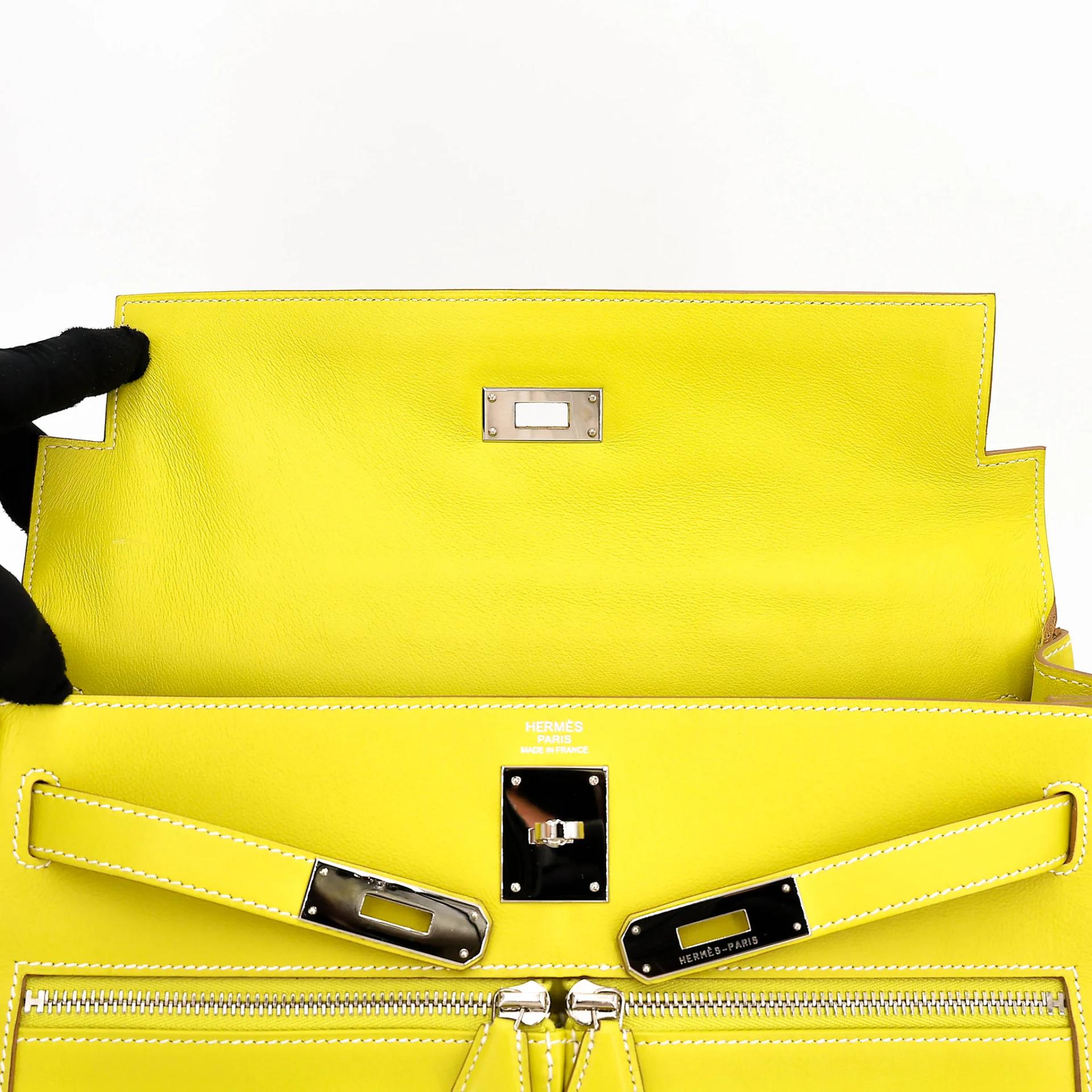 Excellent ( Rank SA ) HERMÈS Kelly Lakis 32 Lime (9R) Swift Palladium hardware Square O (2011) - 21