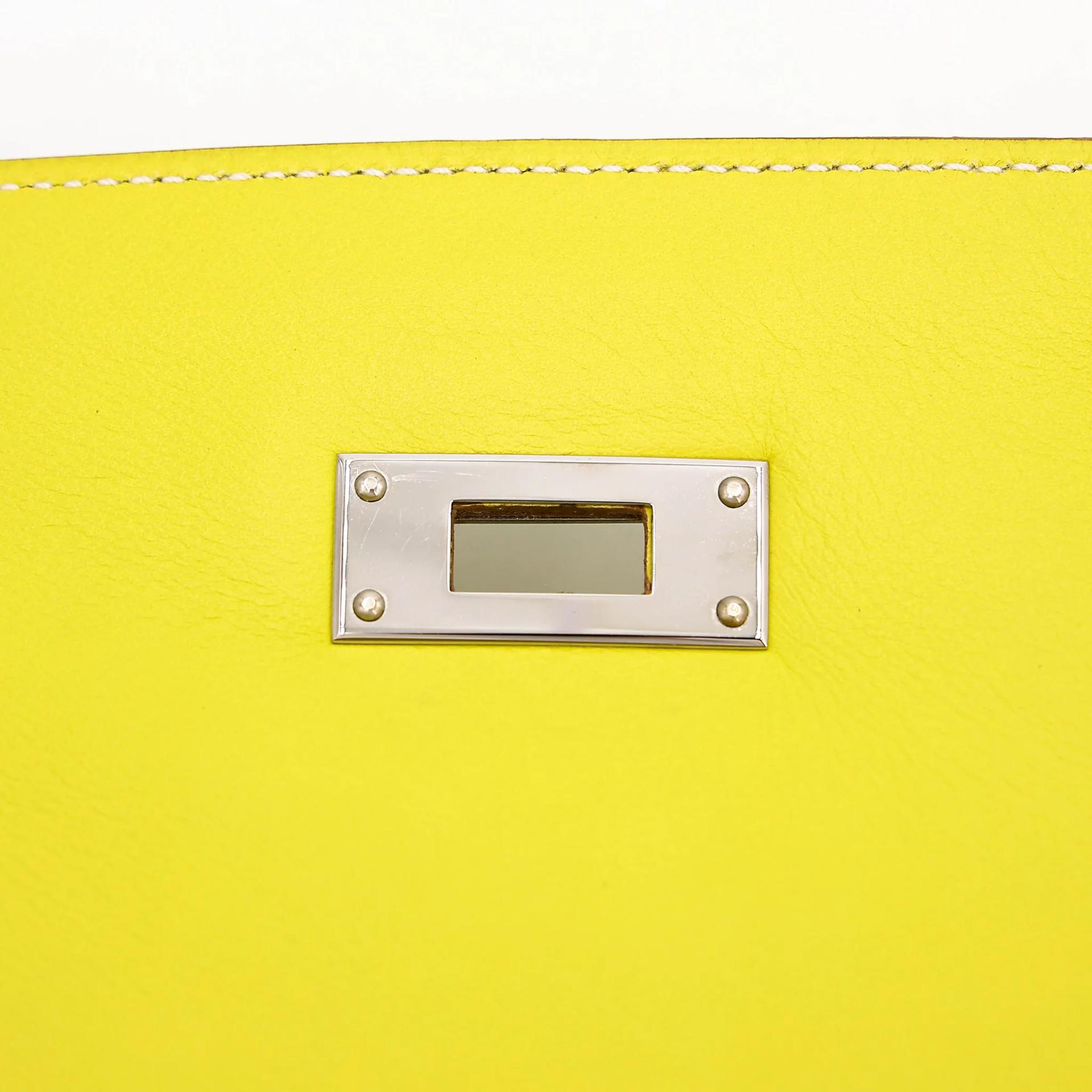 Excellent ( Rank SA ) HERMÈS Kelly Lakis 32 Lime (9R) Swift Palladium hardware Square O (2011) - 20