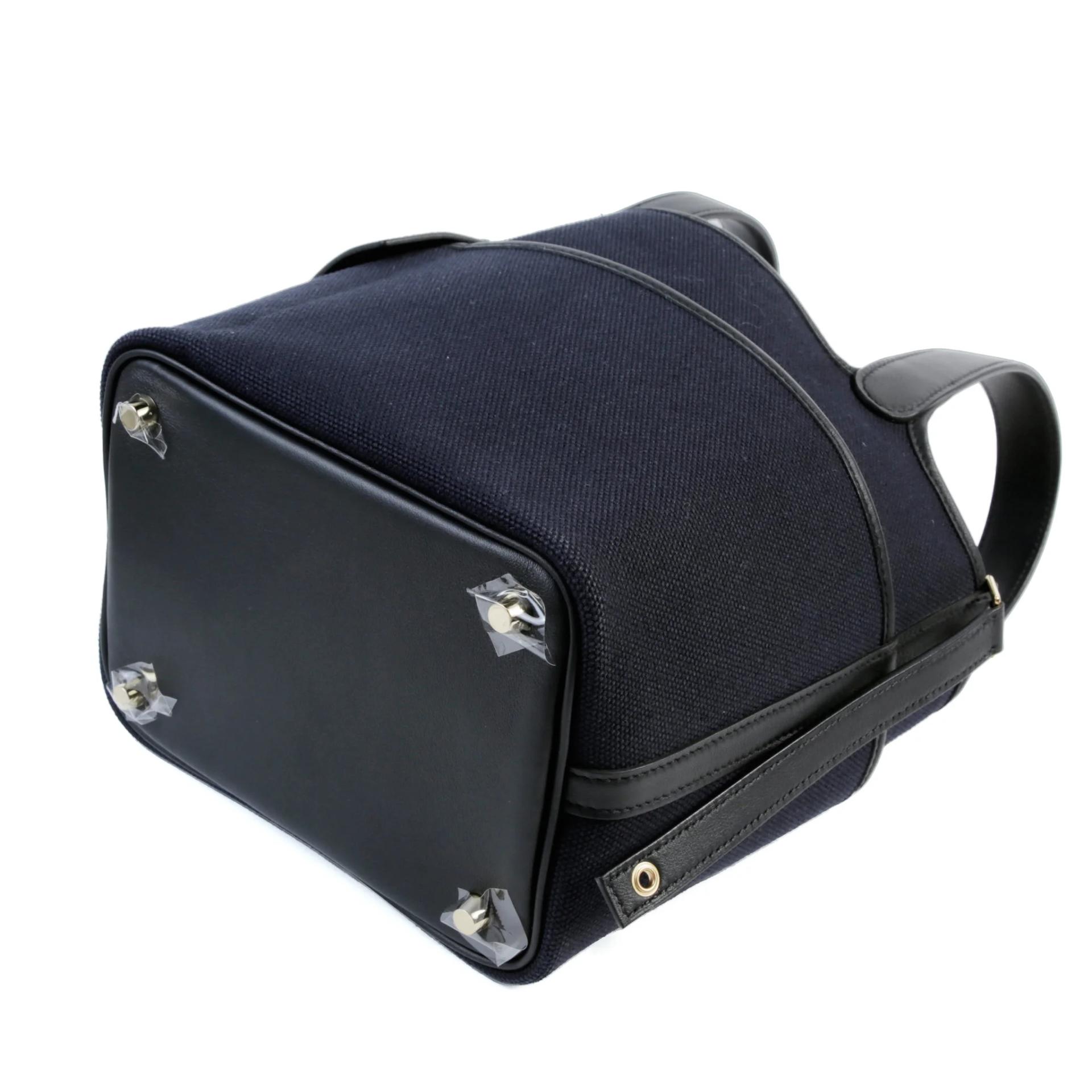 Excellent ( Rank SA ) HERMÈS Picotin Lock PM Cargo Noir (89) Blue Marine (78) Swift Toile H canvas Gold hardware B (2023) - 7