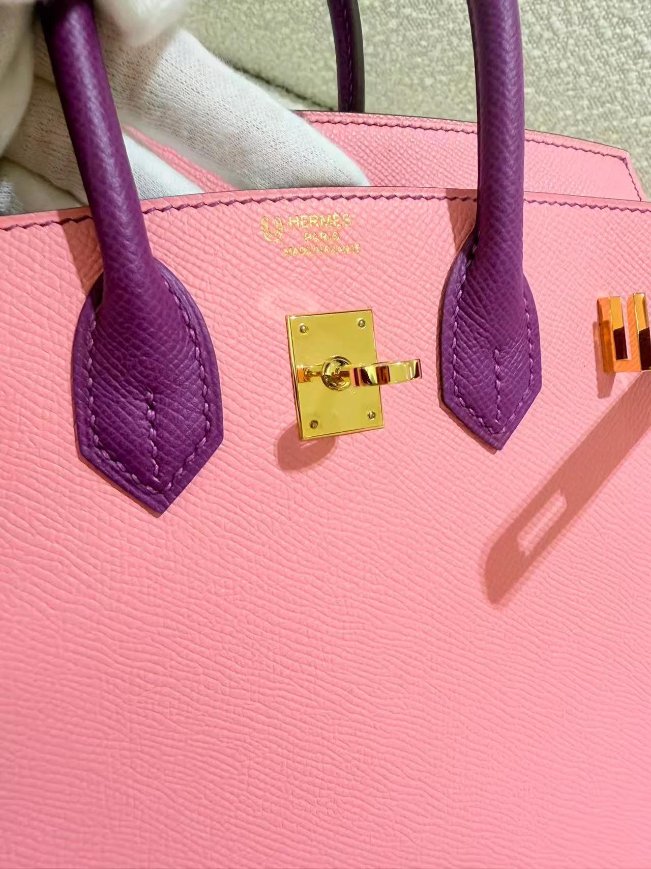 A美品 HERMÈS 愛馬仕 馬蹄印定制 Birkin 25 HSS 1Q 彩紙粉 Rose Confetti P9 海葵紫 Anemone Epsom牛皮 金扣 T刻 2015年 - 15