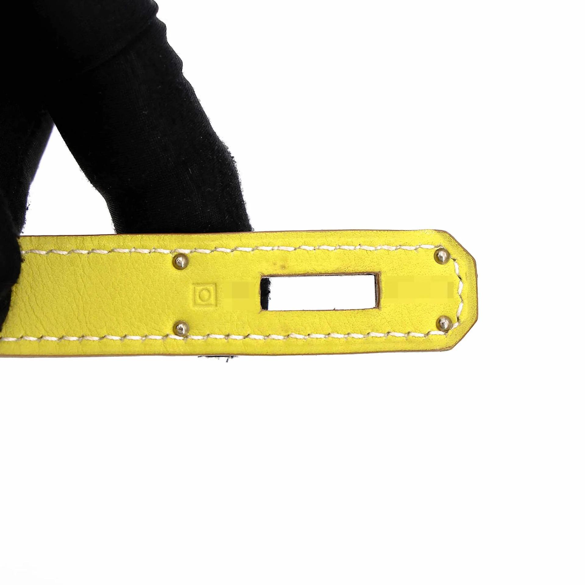 Excellent ( Rank SA ) HERMÈS Kelly Lakis 32 Lime (9R) Swift Palladium hardware Square O (2011) - 17