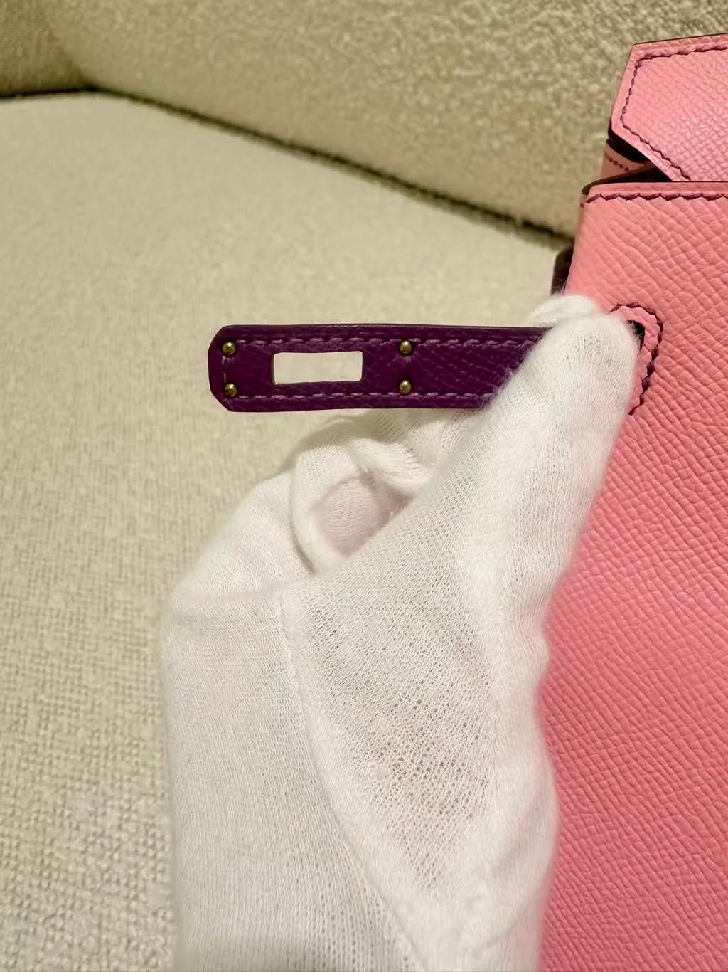 A美品 HERMÈS 愛馬仕 馬蹄印定制 Birkin 25 HSS 1Q 彩紙粉 Rose Confetti P9 海葵紫 Anemone Epsom牛皮 金扣 T刻 2015年 - 18