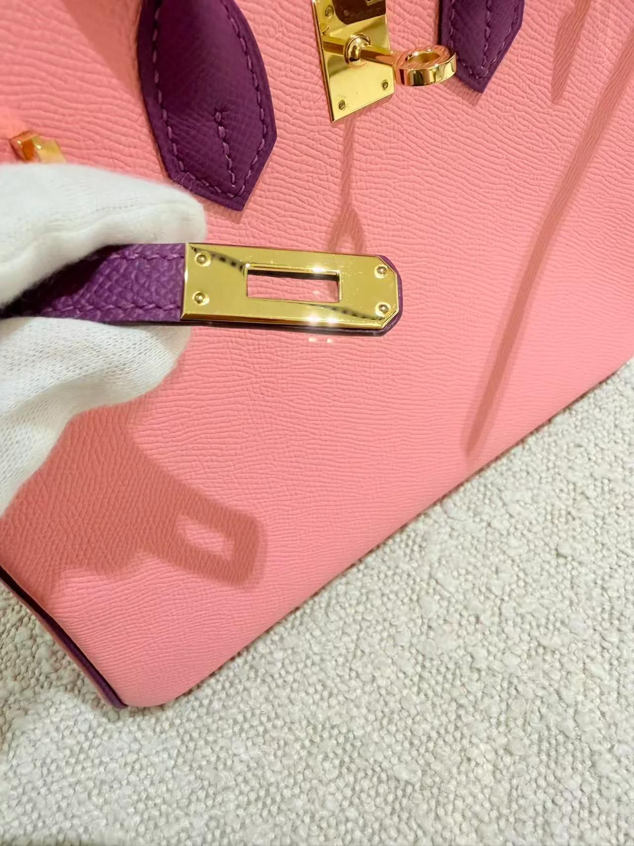 A美品 HERMÈS 愛馬仕 馬蹄印定制 Birkin 25 HSS 1Q 彩紙粉 Rose Confetti P9 海葵紫 Anemone Epsom牛皮 金扣 T刻 2015年 - 13