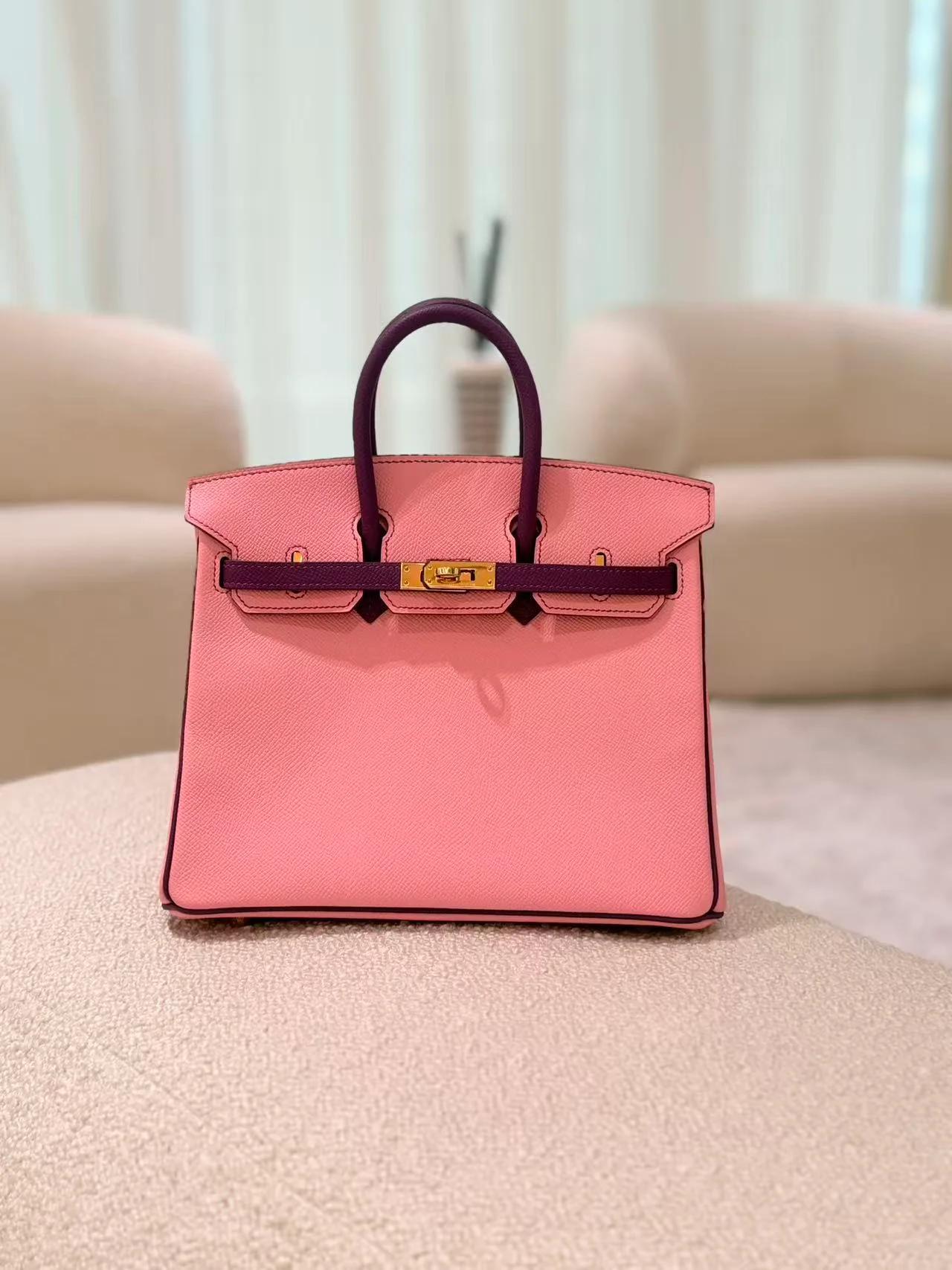 A美品 HERMÈS 愛馬仕 馬蹄印定制 Birkin 25 HSS 1Q 彩紙粉 Rose Confetti P9 海葵紫 Anemone Epsom牛皮 金扣 T刻 2015年 - 3