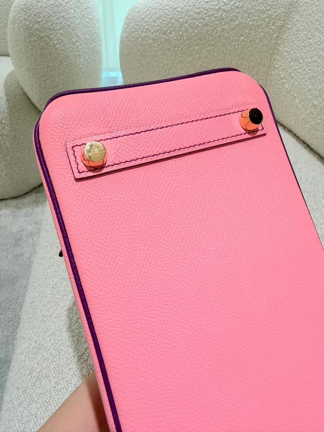 A美品 HERMÈS 愛馬仕 馬蹄印定制 Birkin 25 HSS 1Q 彩紙粉 Rose Confetti P9 海葵紫 Anemone Epsom牛皮 金扣 T刻 2015年 - 21