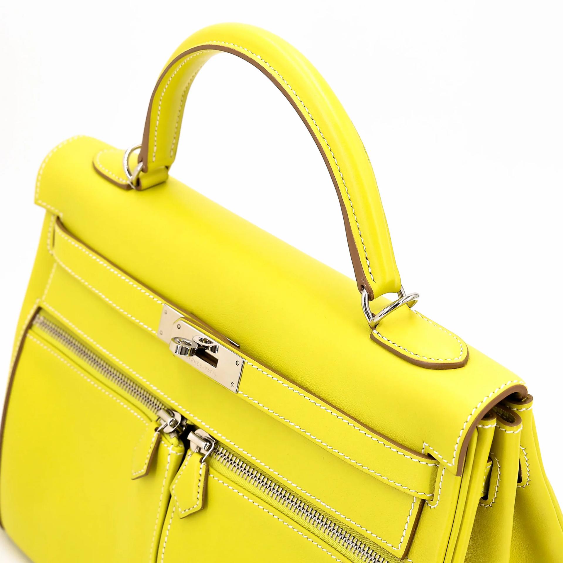 Excellent ( Rank SA ) HERMÈS Kelly Lakis 32 Lime (9R) Swift Palladium hardware Square O (2011) - 3