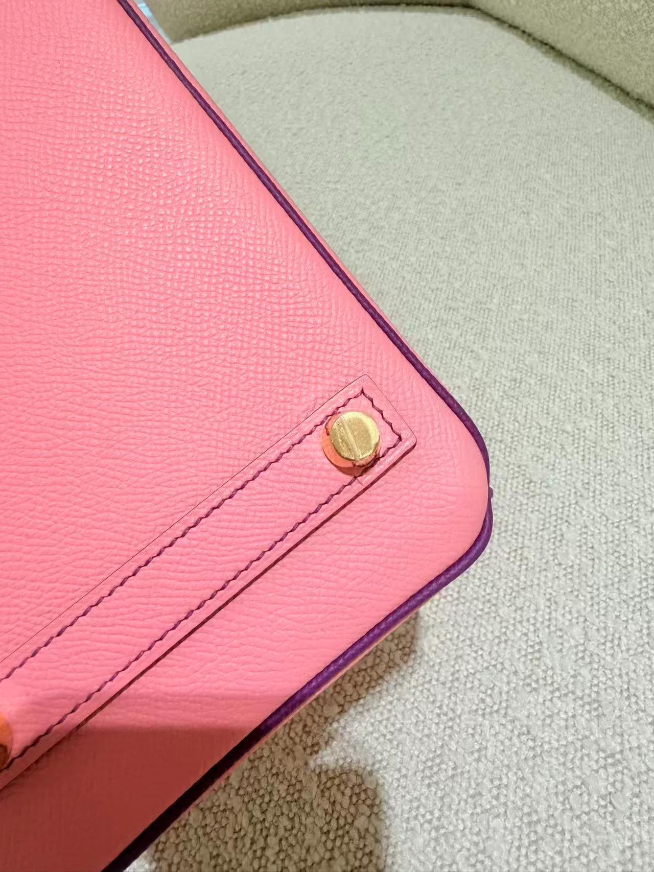 A美品 HERMÈS 愛馬仕 馬蹄印定制 Birkin 25 HSS 1Q 彩紙粉 Rose Confetti P9 海葵紫 Anemone Epsom牛皮 金扣 T刻 2015年 - 20