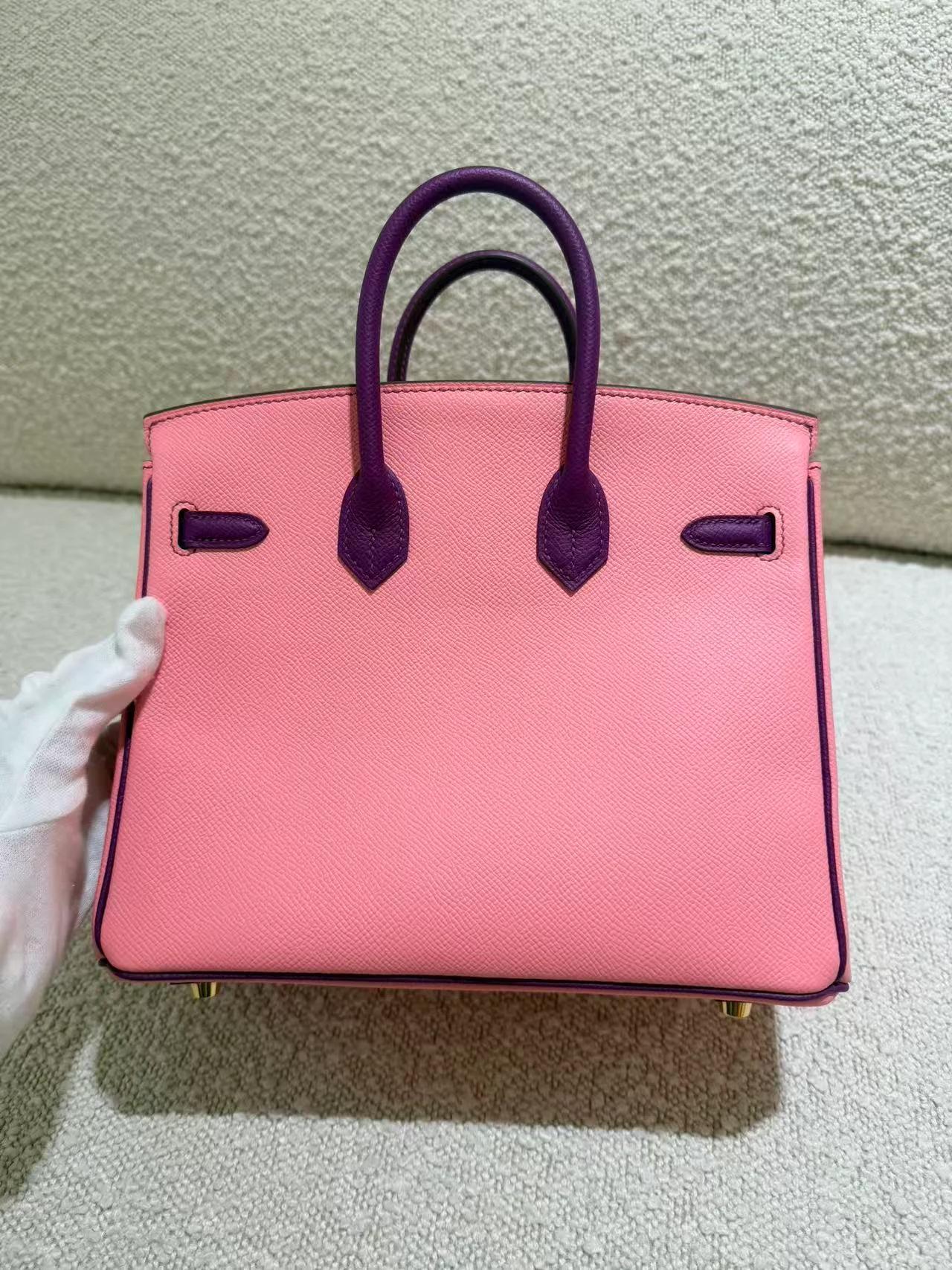 A美品 HERMÈS 愛馬仕 馬蹄印定制 Birkin 25 HSS 1Q 彩紙粉 Rose Confetti P9 海葵紫 Anemone Epsom牛皮 金扣 T刻 2015年 - 8