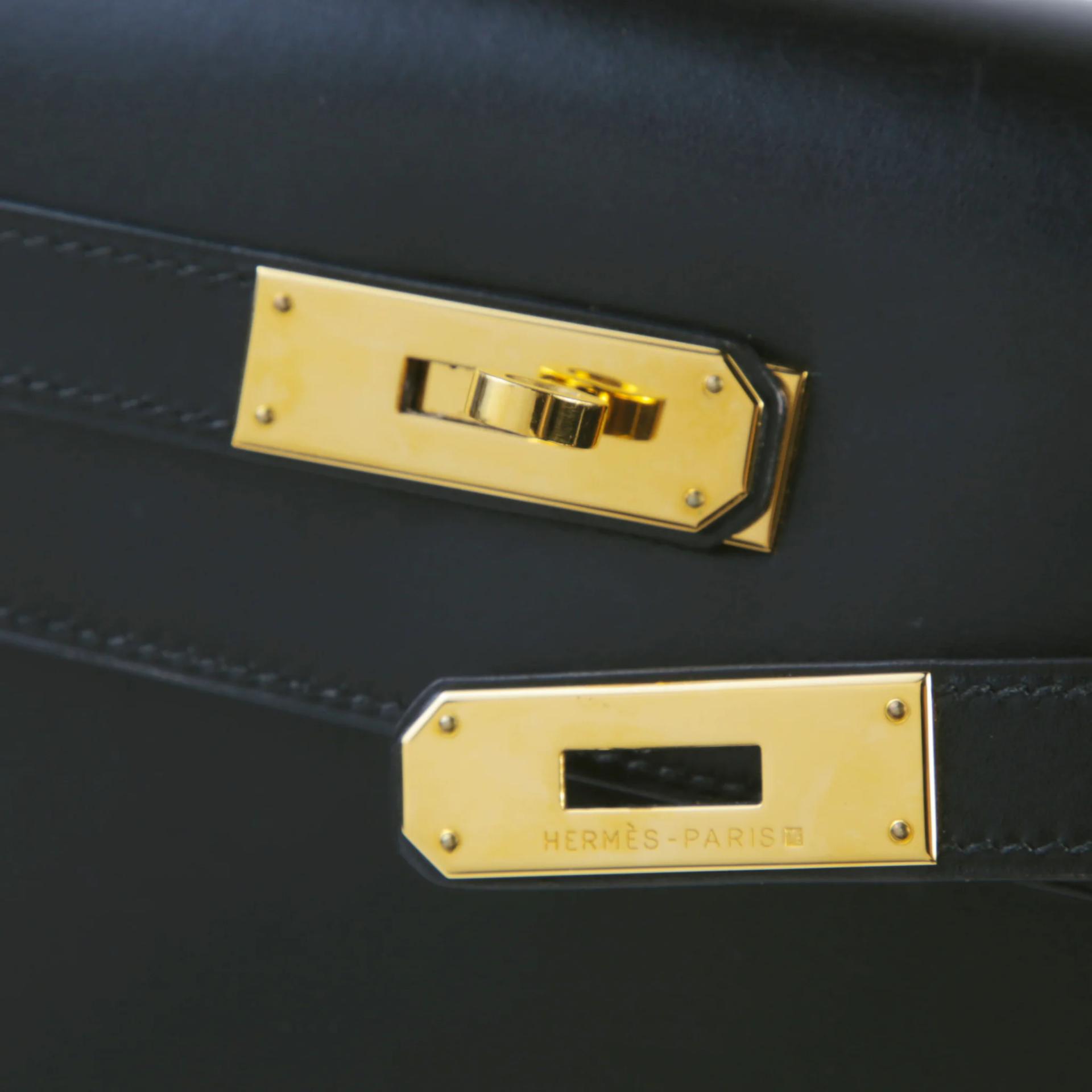 ランク A HERMÈS エルメス ケリー32 セリエ ブラック (89) ボックスカーフ ゴールド金具 □D刻印 (2000) - 8