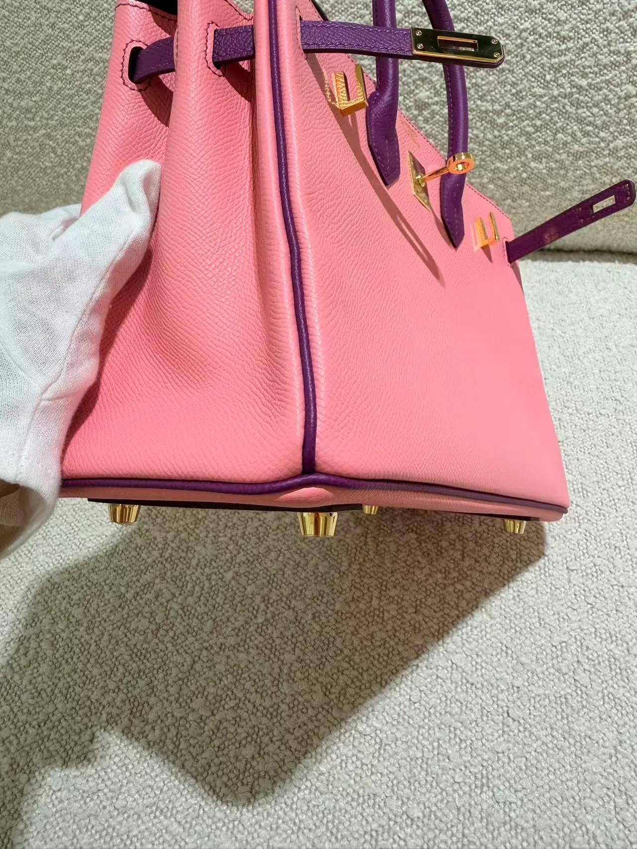 A美品 HERMÈS 愛馬仕 馬蹄印定制 Birkin 25 HSS 1Q 彩紙粉 Rose Confetti P9 海葵紫 Anemone Epsom牛皮 金扣 T刻 2015年 - 9