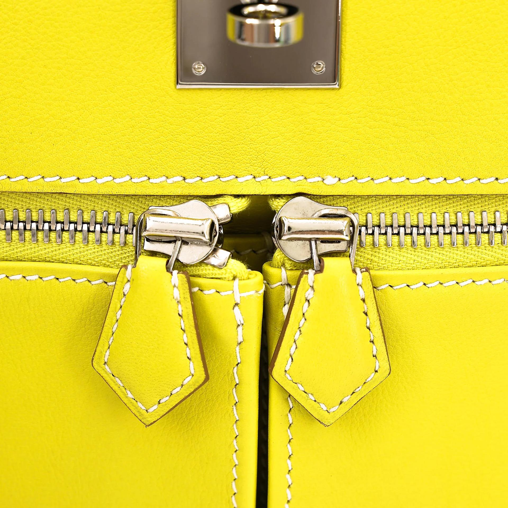 Excellent ( Rank SA ) HERMÈS Kelly Lakis 32 Lime (9R) Swift Palladium hardware Square O (2011) - 10