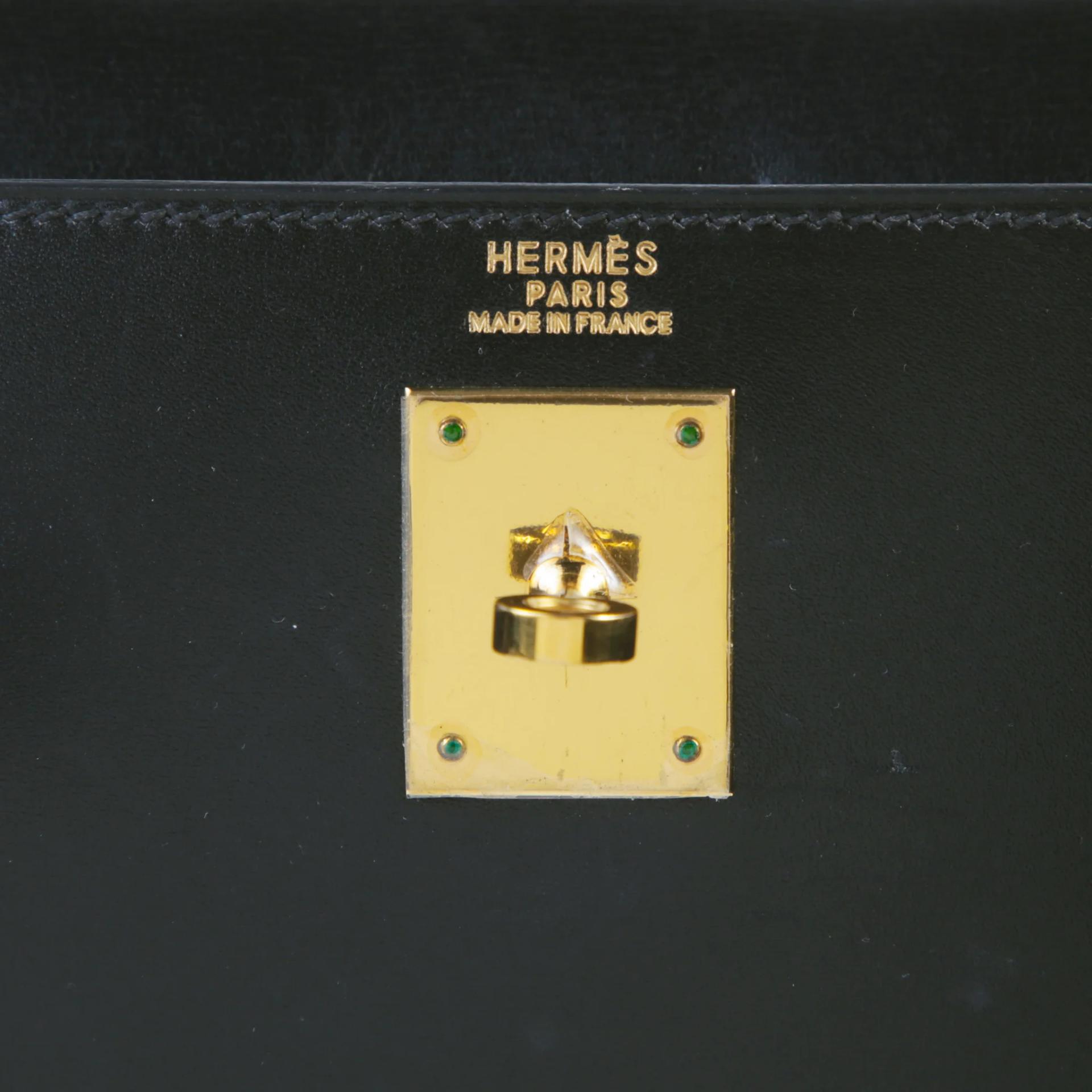 ランク A HERMÈS エルメス ケリー32 セリエ ブラック (89) ボックスカーフ ゴールド金具 □D刻印 (2000) - 9