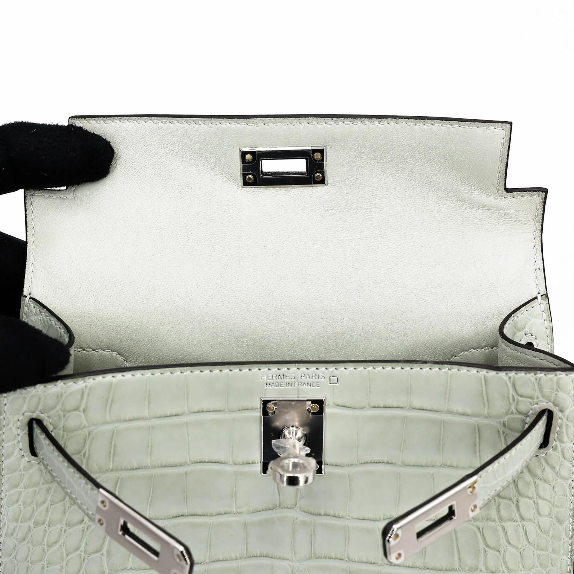 Unused ( Rank NS ) HERMÈS Mini Kelly II Gris Neve (0W) Matte Alligator Palladium hardware B (2023) - 12