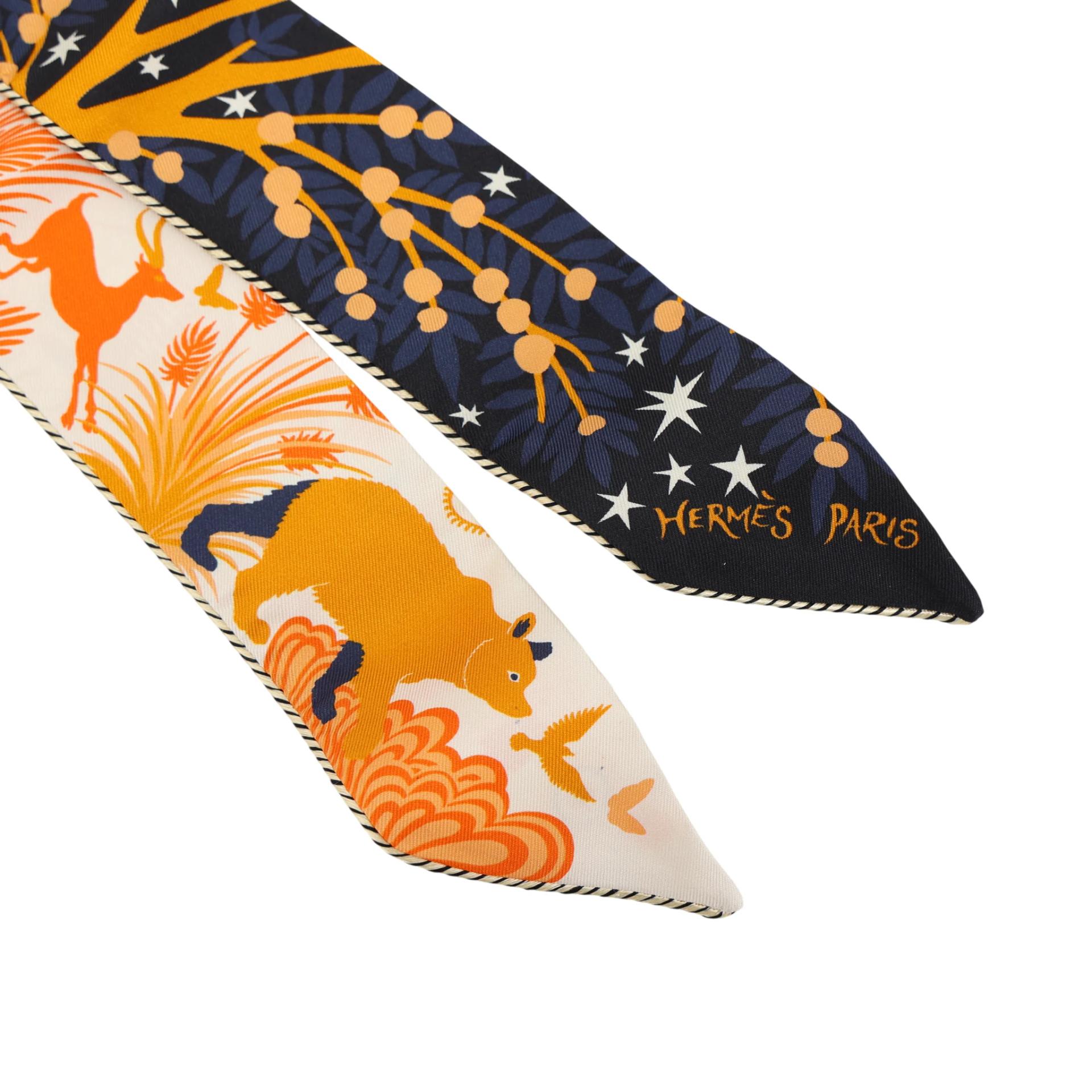 Brand New ( Rank N ) HERMÈS Twilly Sous le Charme d'Orphee baguette Orange Silk - 3