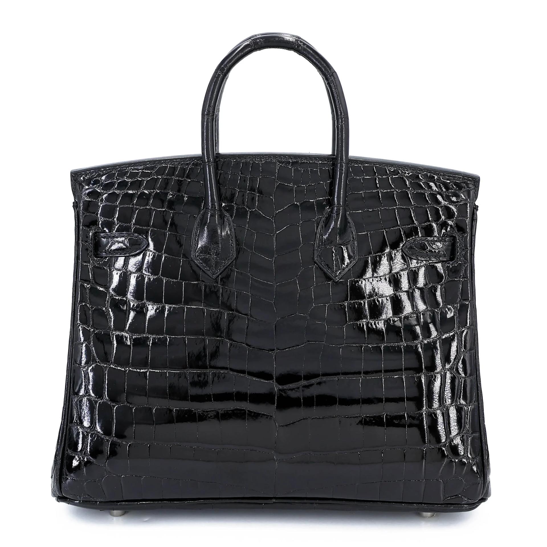 Excellent ( Rank SA ) HERMÈS Birkin 25 Noir (89) Shiny Niloticus Crocodile Palladium hardware A (2017) - 2