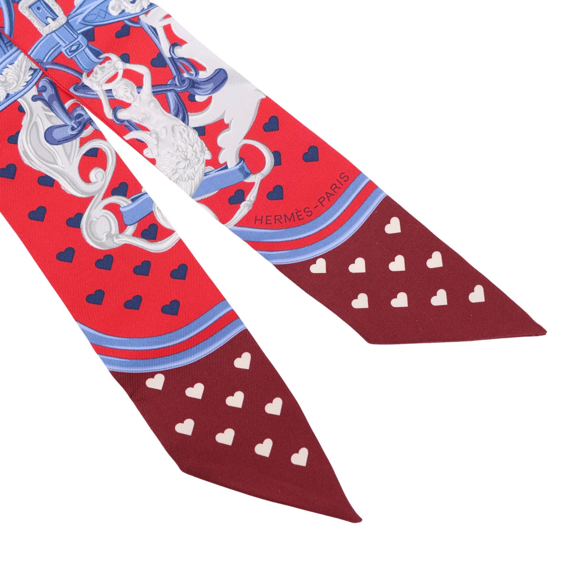 Brand New ( Rank N ) HERMÈS Twilly Brides de Gala Love Red Blue Silk - 3