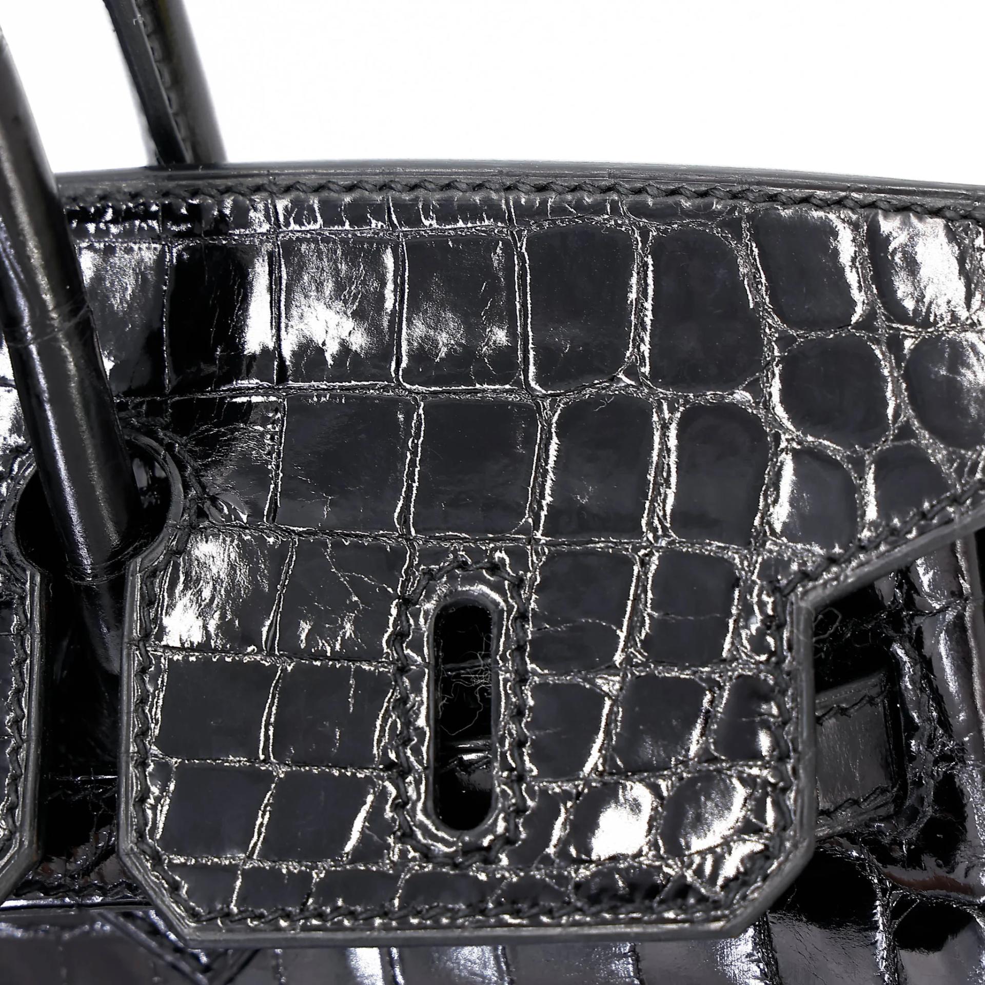 Excellent ( Rank SA ) HERMÈS Birkin 25 Noir (89) Shiny Niloticus Crocodile Palladium hardware A (2017) - 16