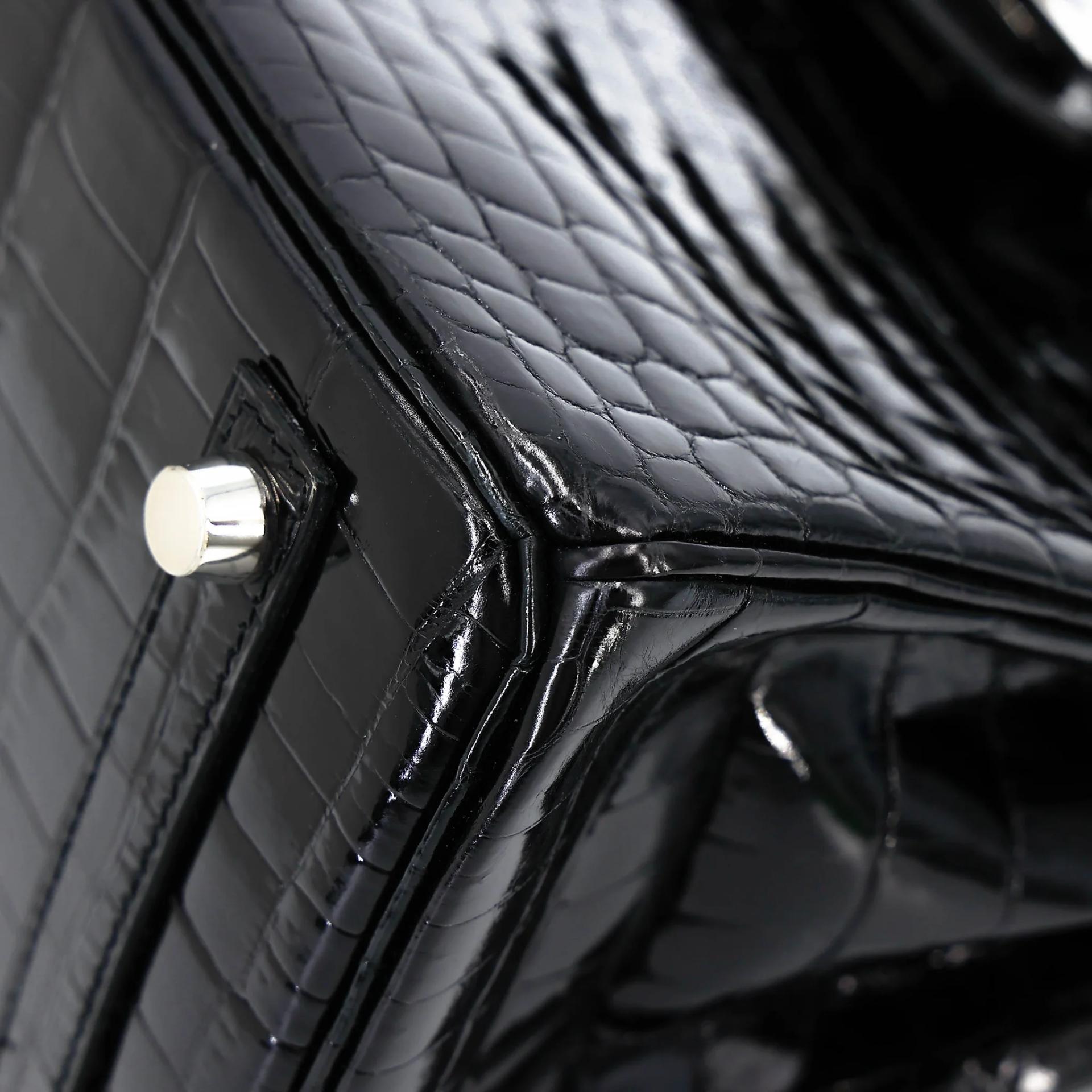 Excellent ( Rank SA ) HERMÈS Birkin 25 Noir (89) Shiny Niloticus Crocodile Palladium hardware A (2017) - 8