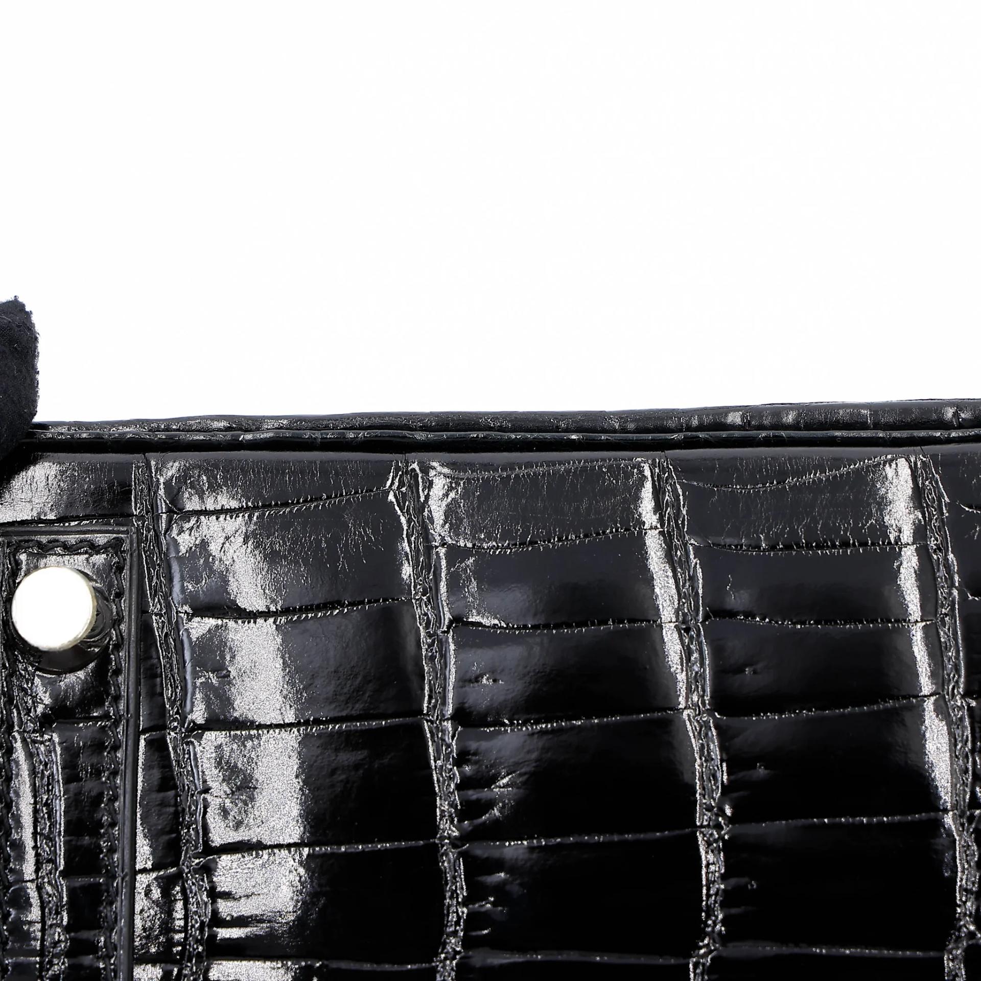 Excellent ( Rank SA ) HERMÈS Birkin 25 Noir (89) Shiny Niloticus Crocodile Palladium hardware A (2017) - 12