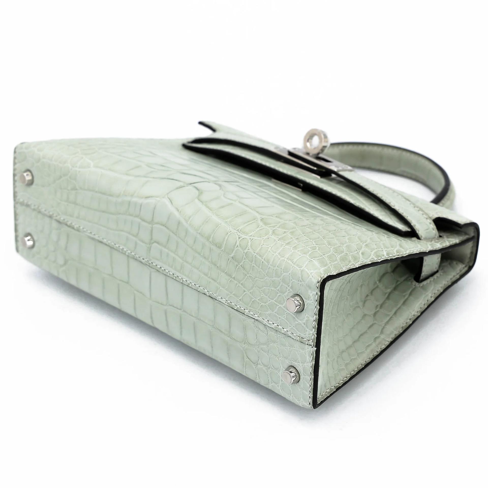 Unused ( Rank NS ) HERMÈS Mini Kelly II Gris Neve (0W) Matte Alligator Palladium hardware B (2023) - 4