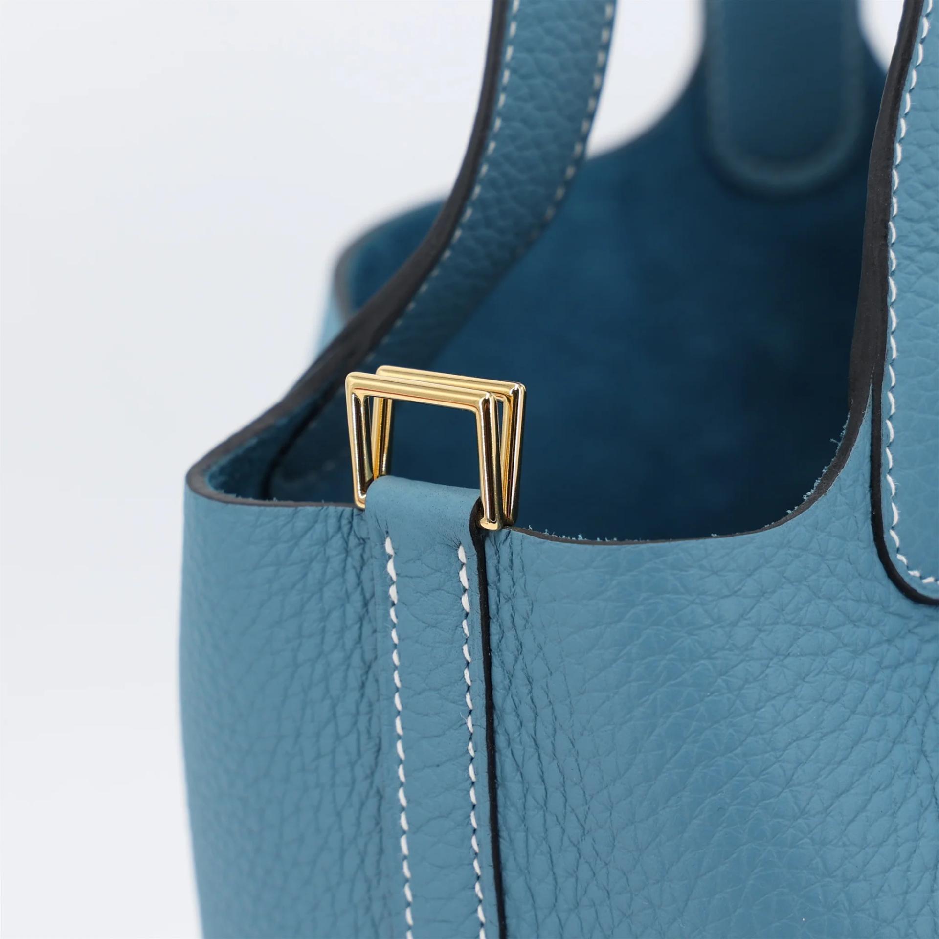 Brand New ( Rank N ) HERMÈS Picotin Lock PM New Bleu Jean (D2) Clemence Gold hardware K (2025) - 11