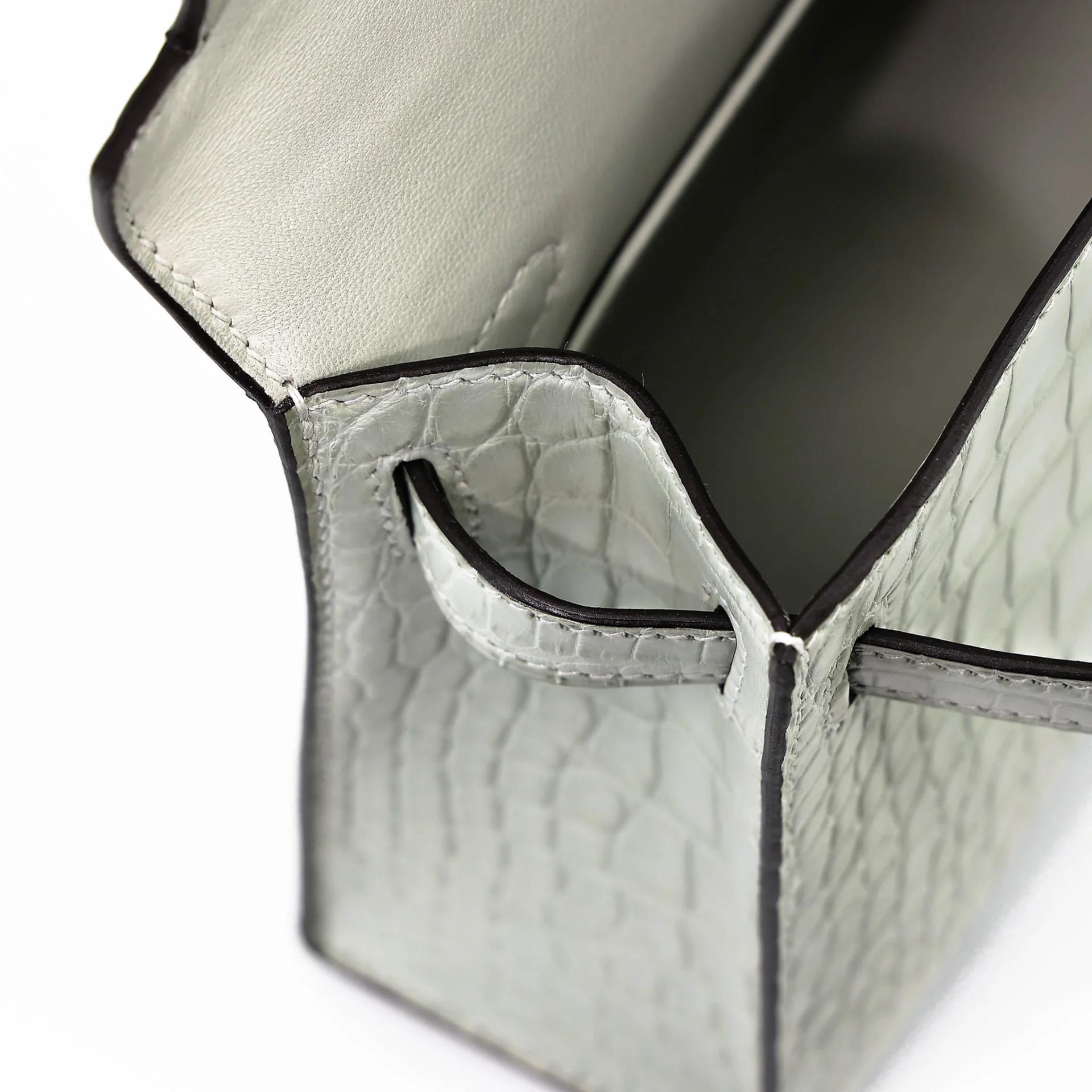 Unused ( Rank NS ) HERMÈS Mini Kelly II Gris Neve (0W) Matte Alligator Palladium hardware B (2023) - 17