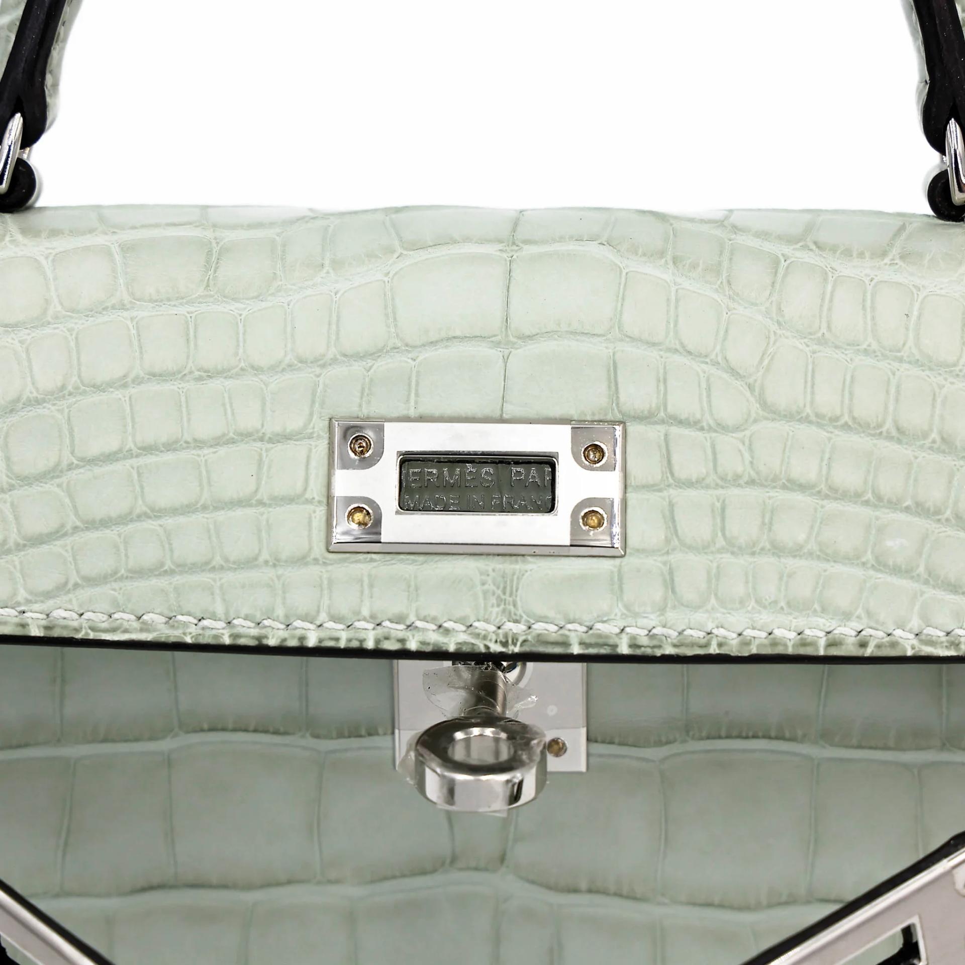Unused ( Rank NS ) HERMÈS Mini Kelly II Gris Neve (0W) Matte Alligator Palladium hardware B (2023) - 10