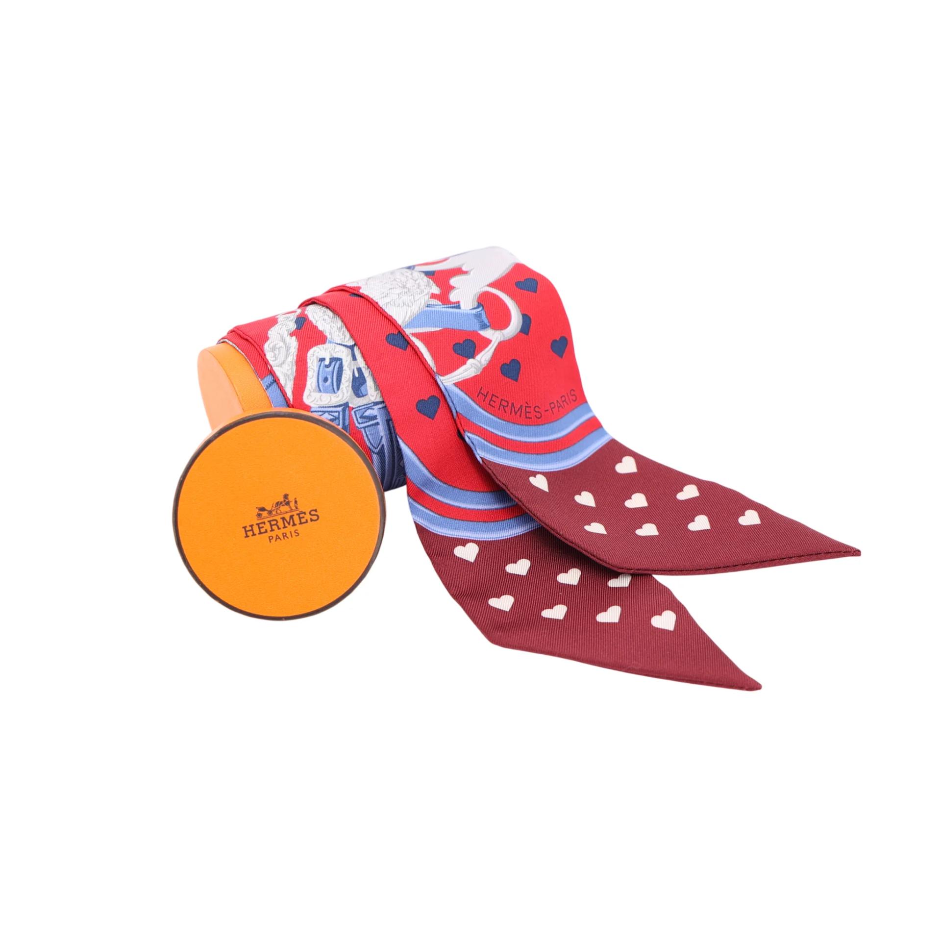 Brand New ( Rank N ) HERMÈS Twilly Brides de Gala Love Red Blue Silk - 4