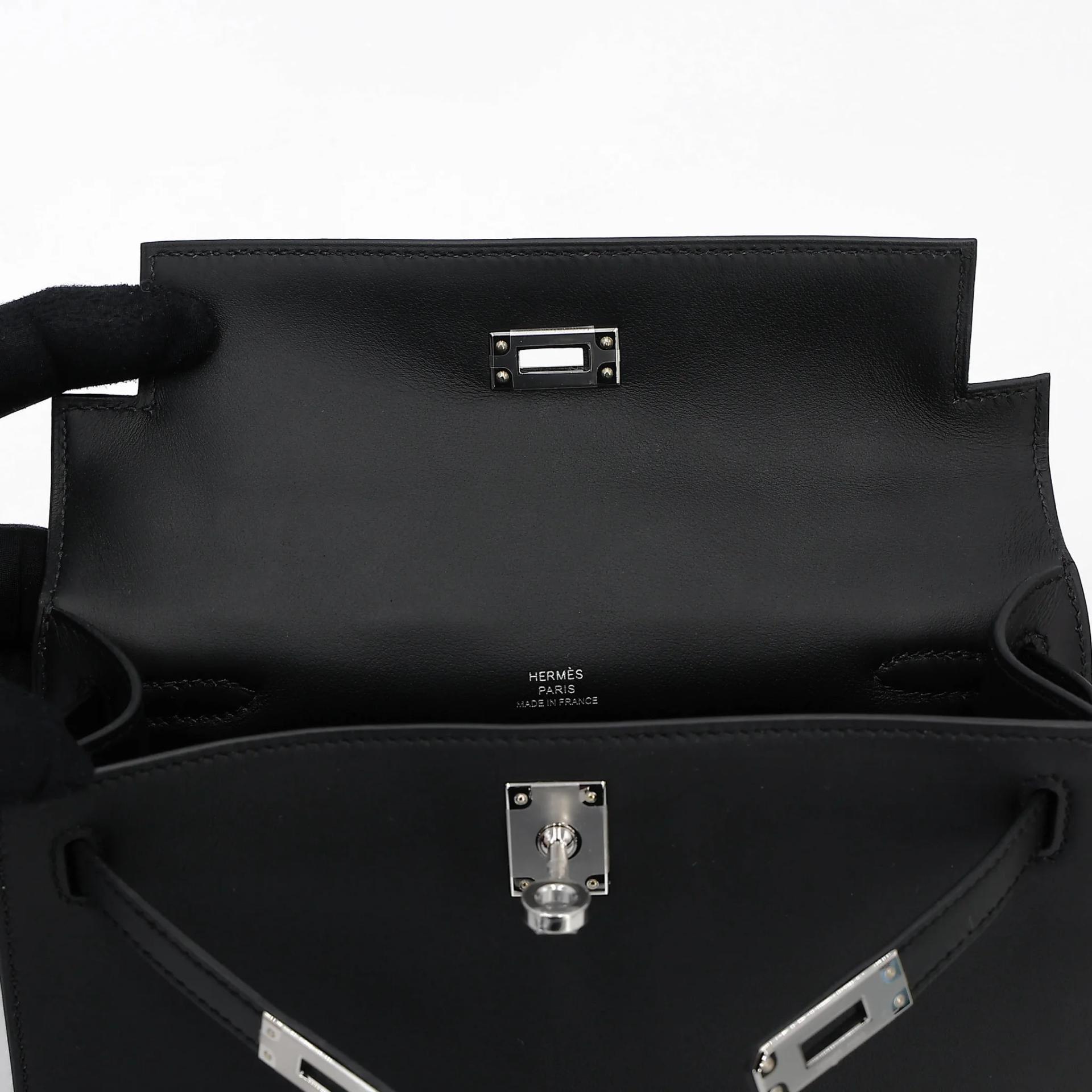 Brand New ( Rank N ) HERMÈS Kelly Pochette Noir (89) Swift Palladium hardware G (2026) - 12