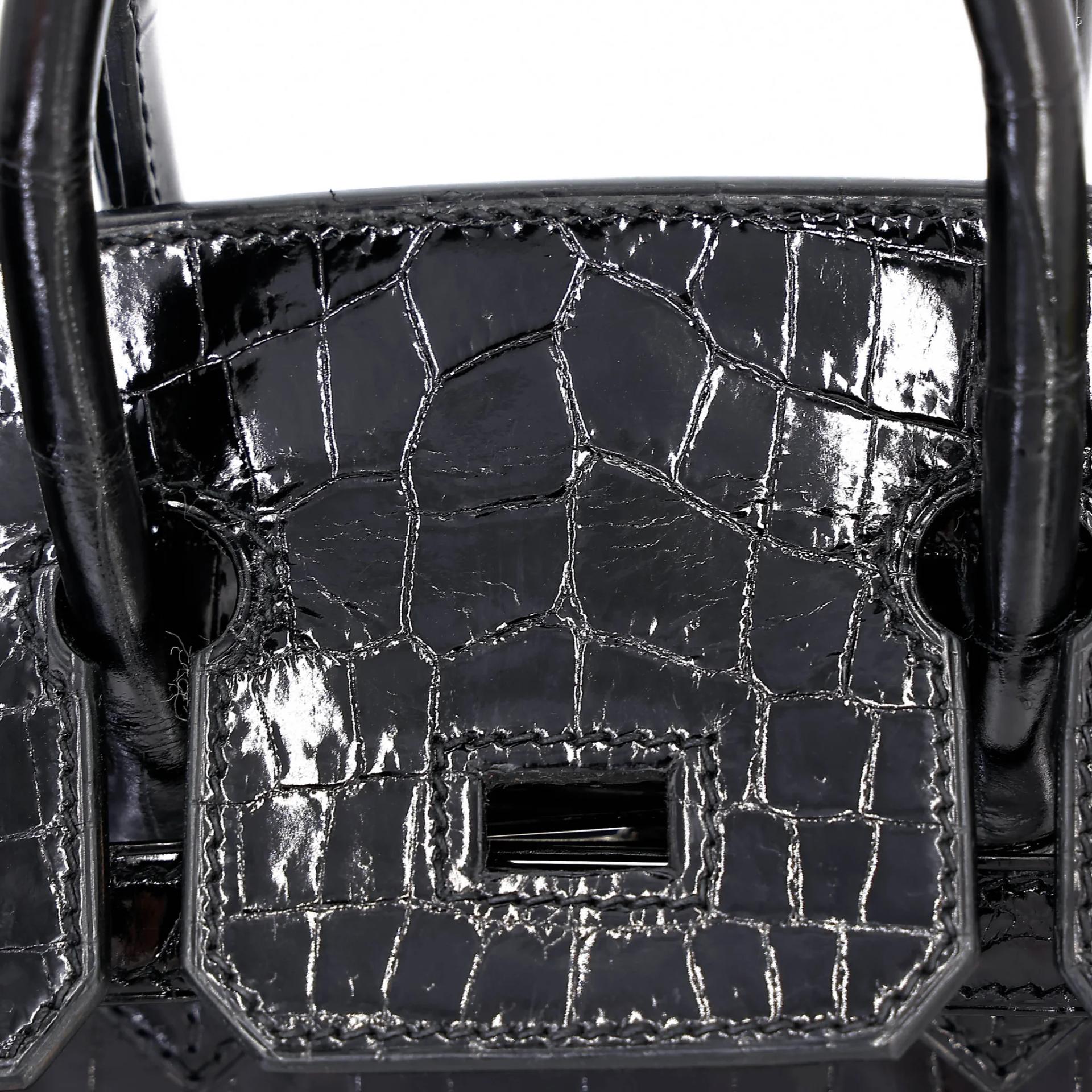 Excellent ( Rank SA ) HERMÈS Birkin 25 Noir (89) Shiny Niloticus Crocodile Palladium hardware A (2017) - 17