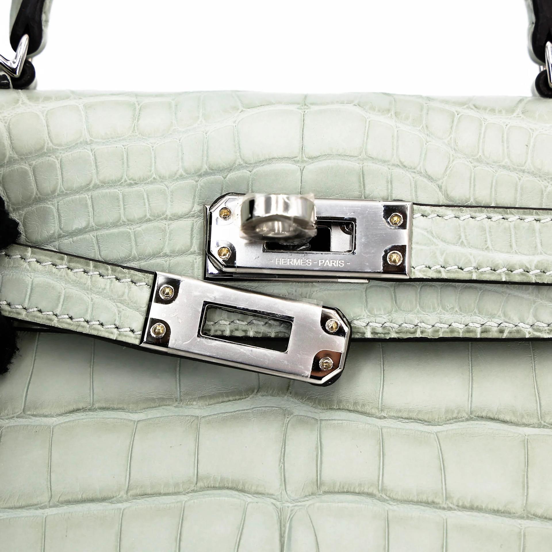 Unused ( Rank NS ) HERMÈS Mini Kelly II Gris Neve (0W) Matte Alligator Palladium hardware B (2023) - 8